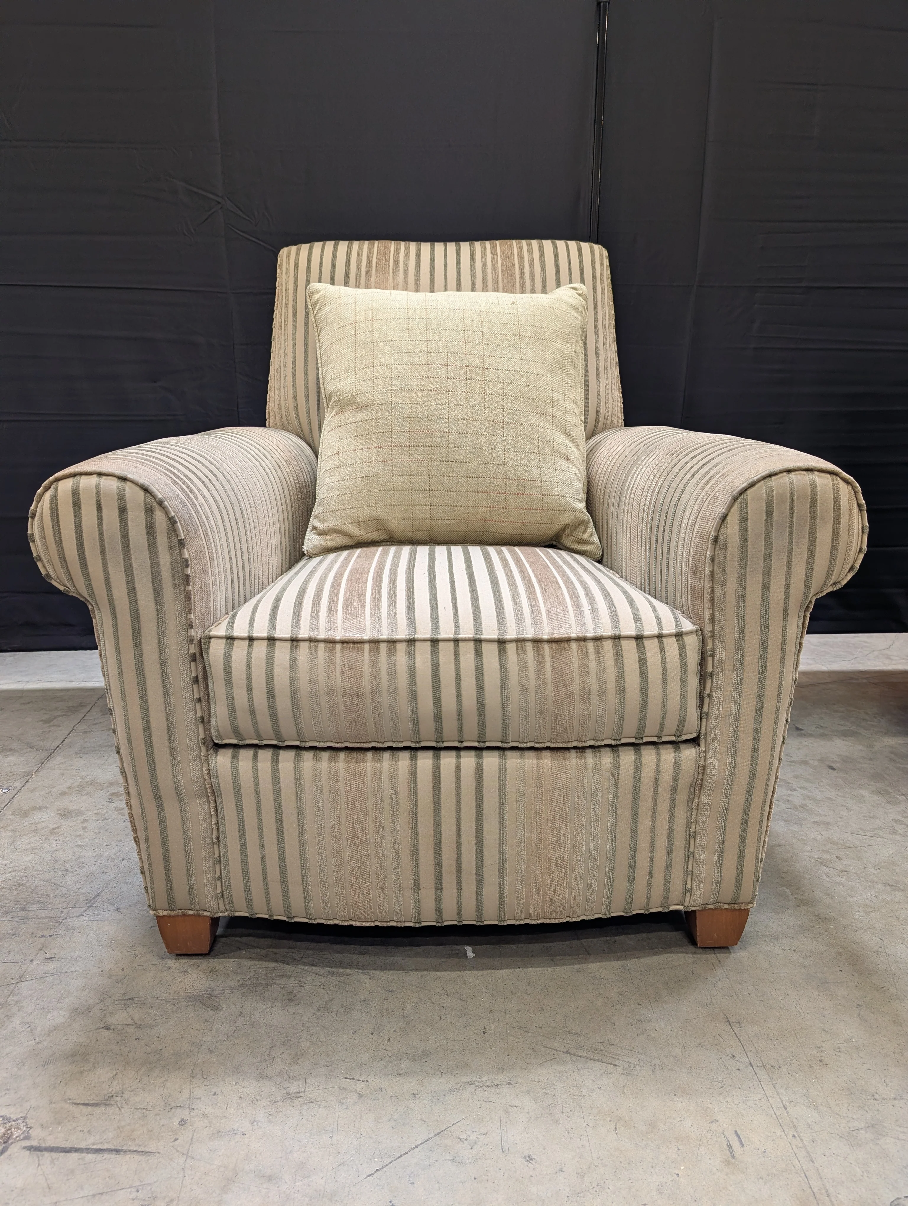 Ethan Allen Striped Armchair with Rolled Arms - Image 4