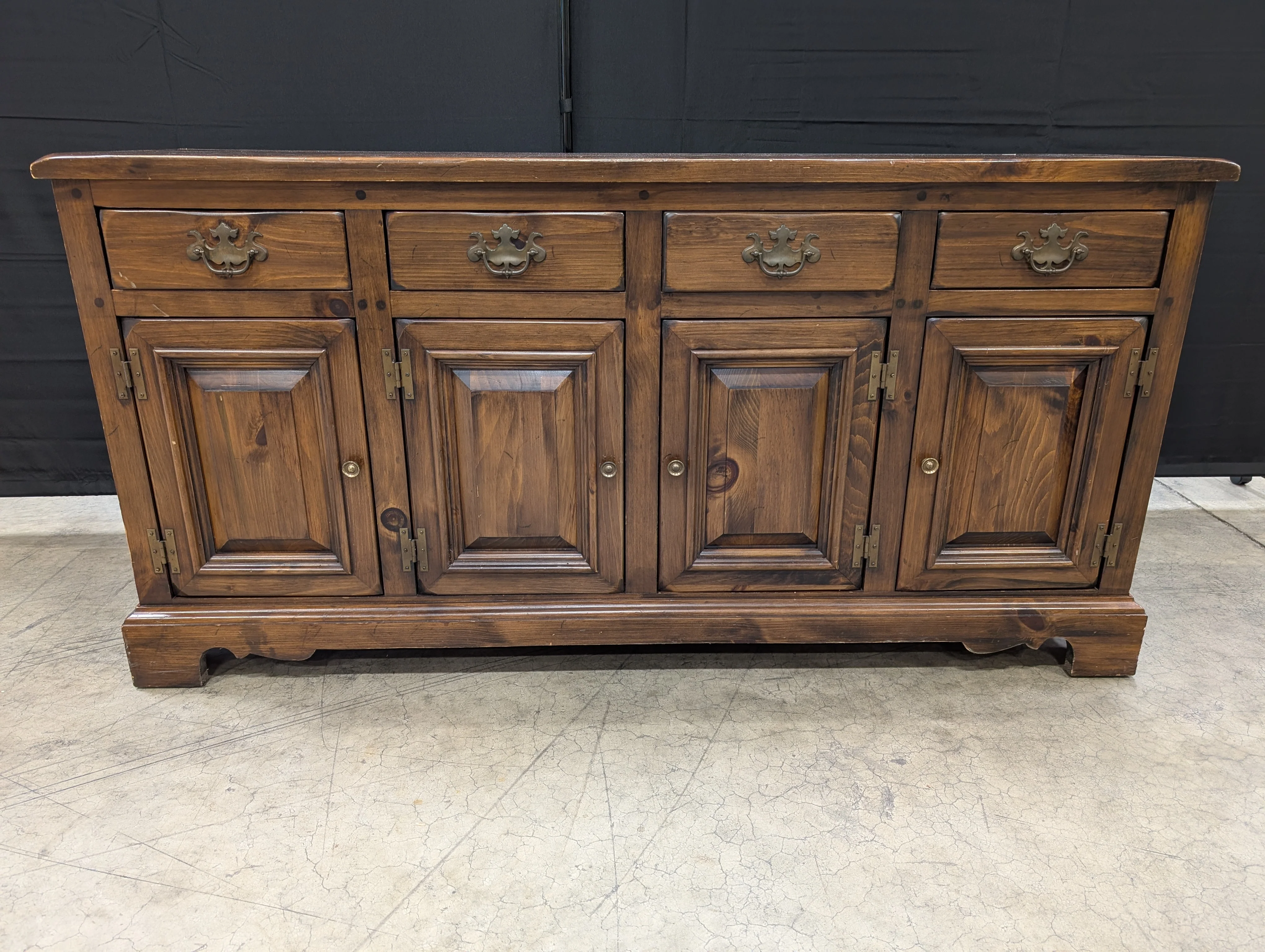 Rustic Dark Stained Wood Sideboard with Ornate Hardware - Image 4