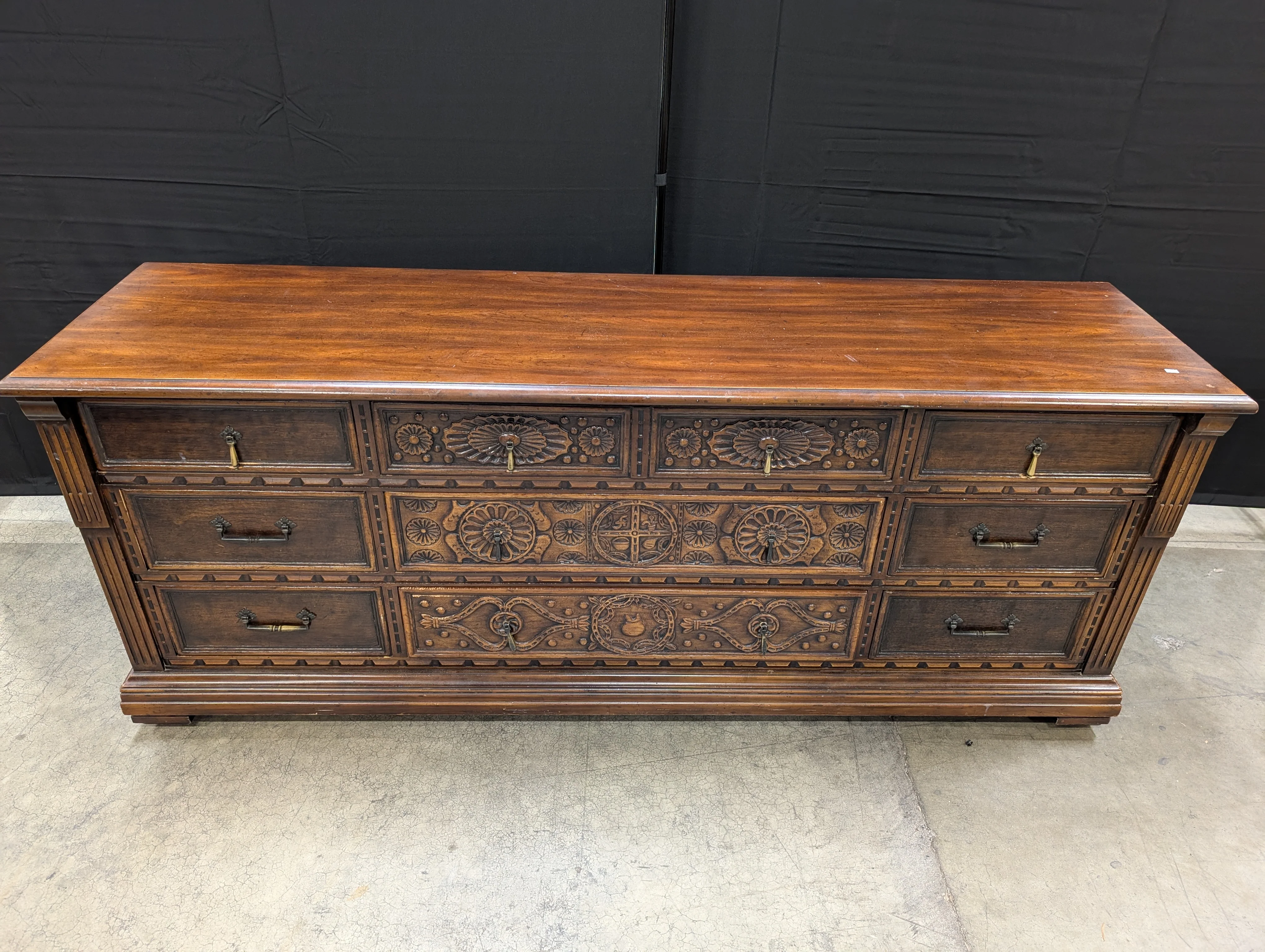 John Widdicomb Carved Dark Wood Dresser - Image 3