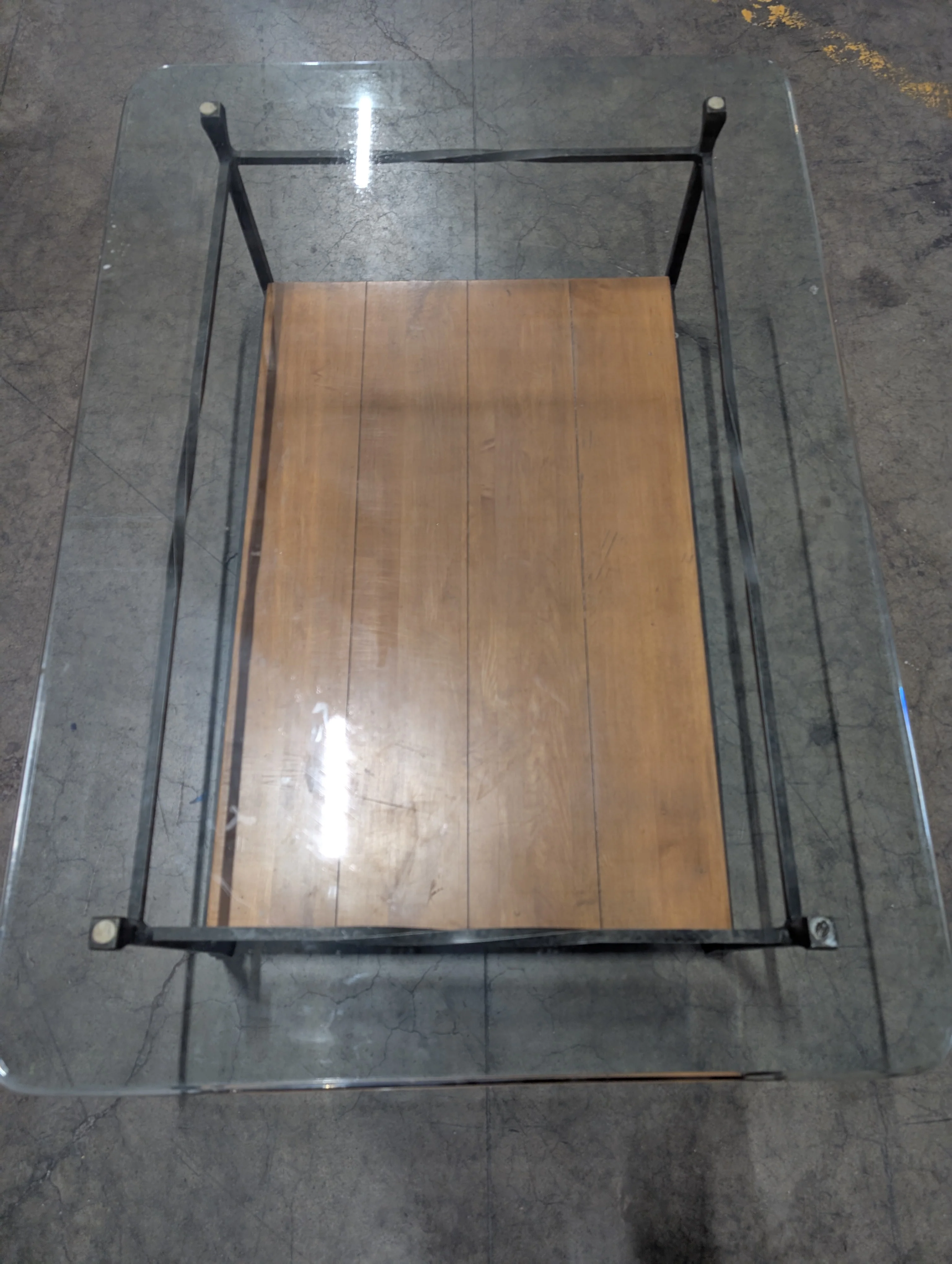 Two-Tier Glass Top Coffee Table with Wood Shelf and Metal Frame - Image 3