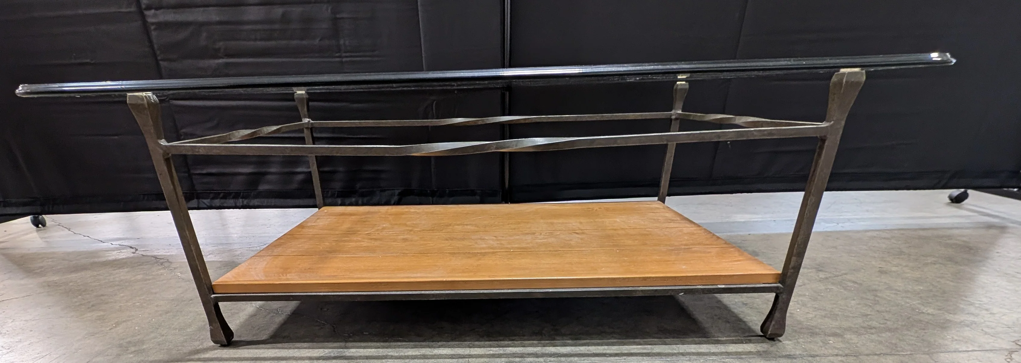 Two-Tier Glass Top Coffee Table with Wood Shelf and Metal Frame - Image 4