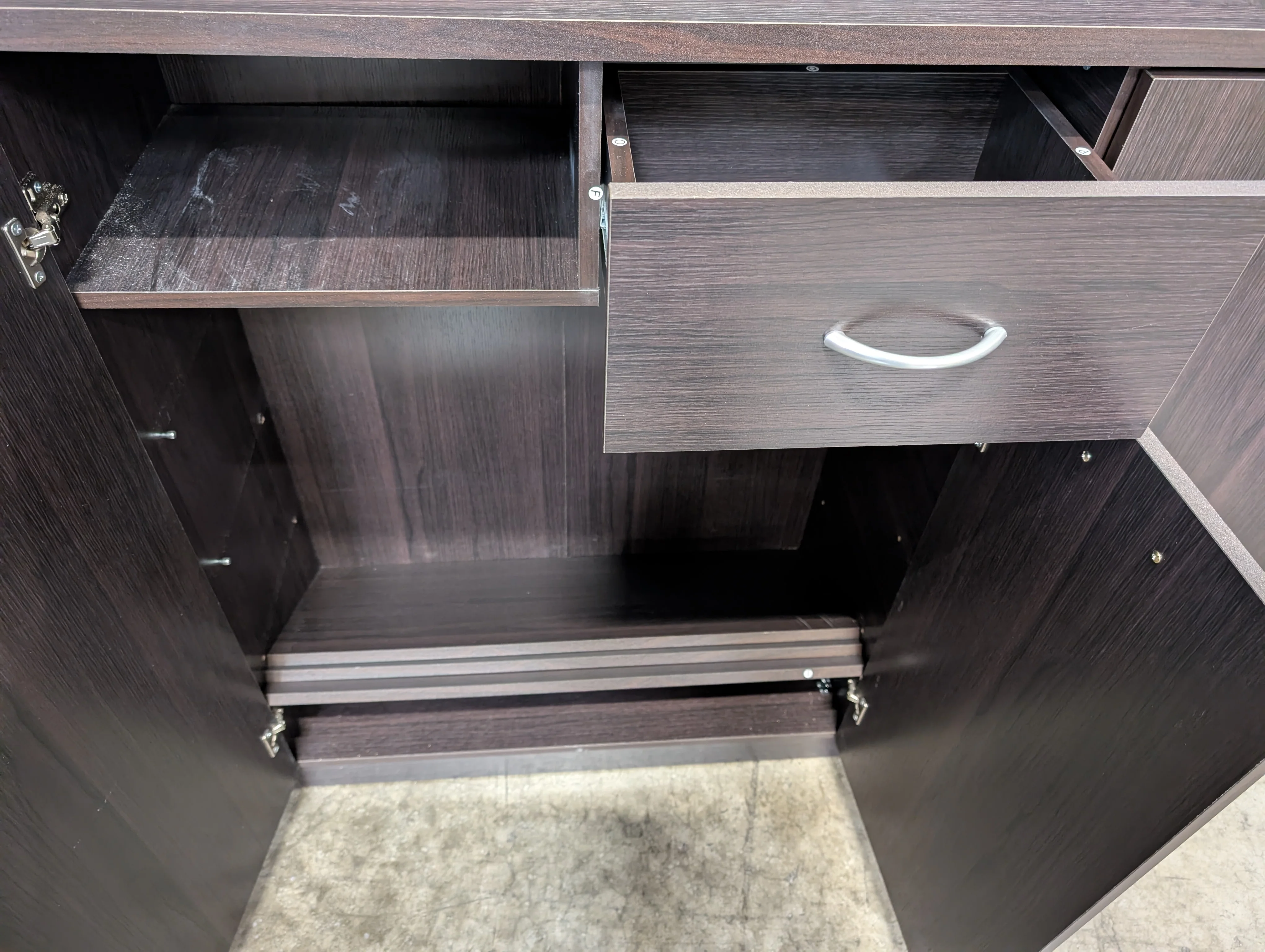 Dark Wood Storage Cabinet with Silver-Tone Handles - Image 2