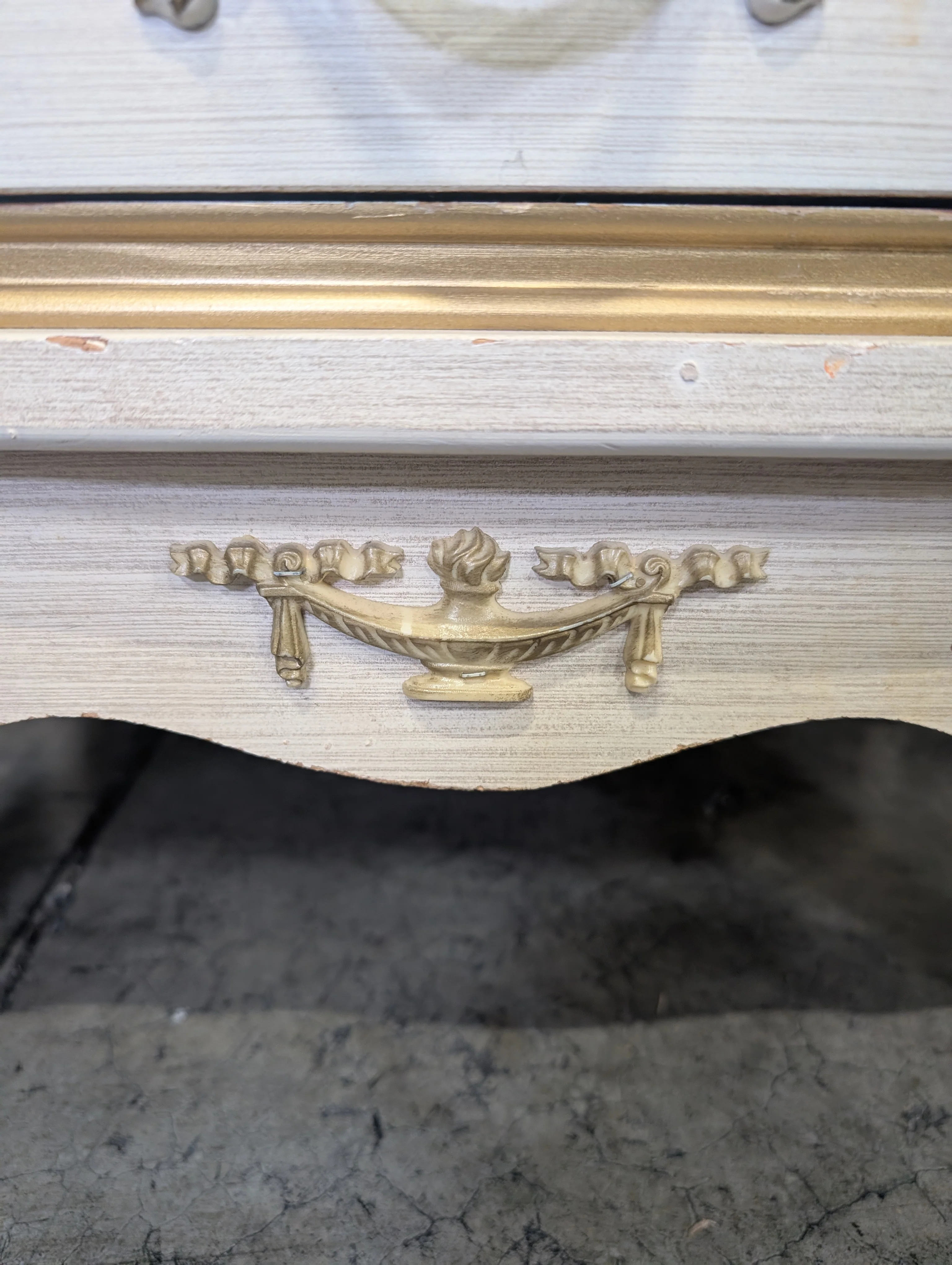 Vintage French Provincial Tall Chest of Drawers, Cream and Gilt Accents - Image 4