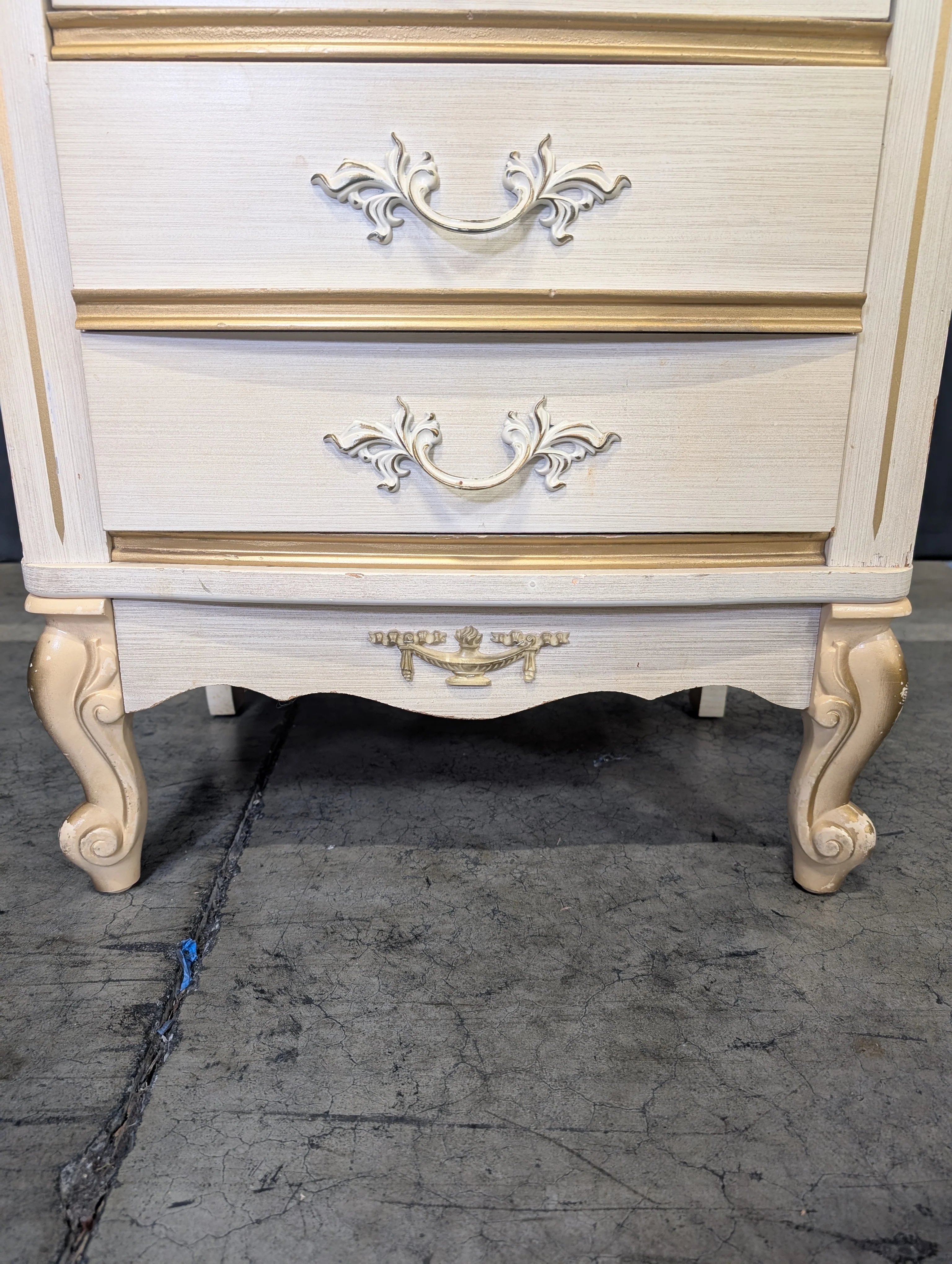 Vintage French Provincial Tall Chest of Drawers, Cream and Gilt Accents - Image 6