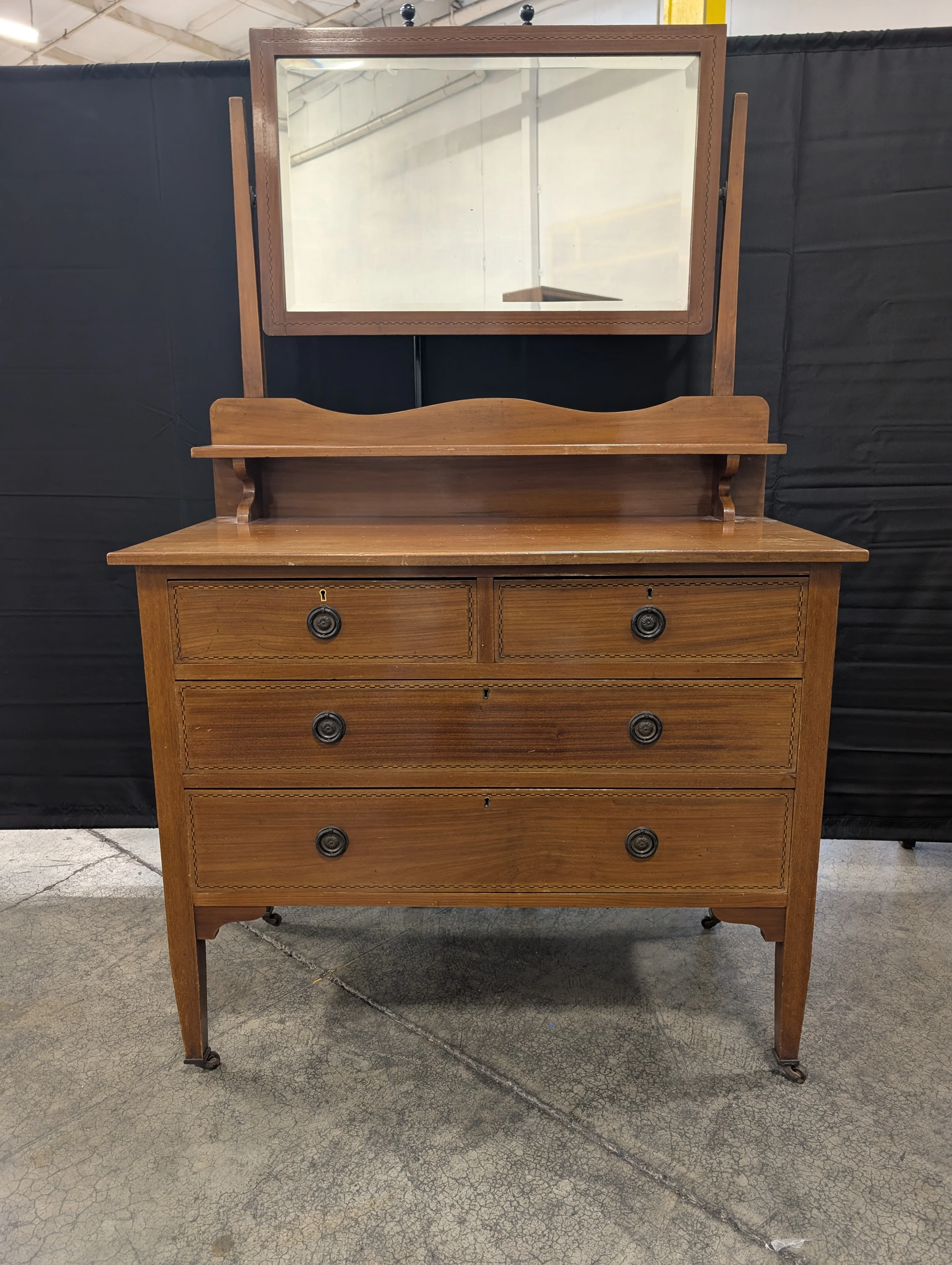 Classic Wooden Dresser with Tilting Mirror and Shelf - Image 6