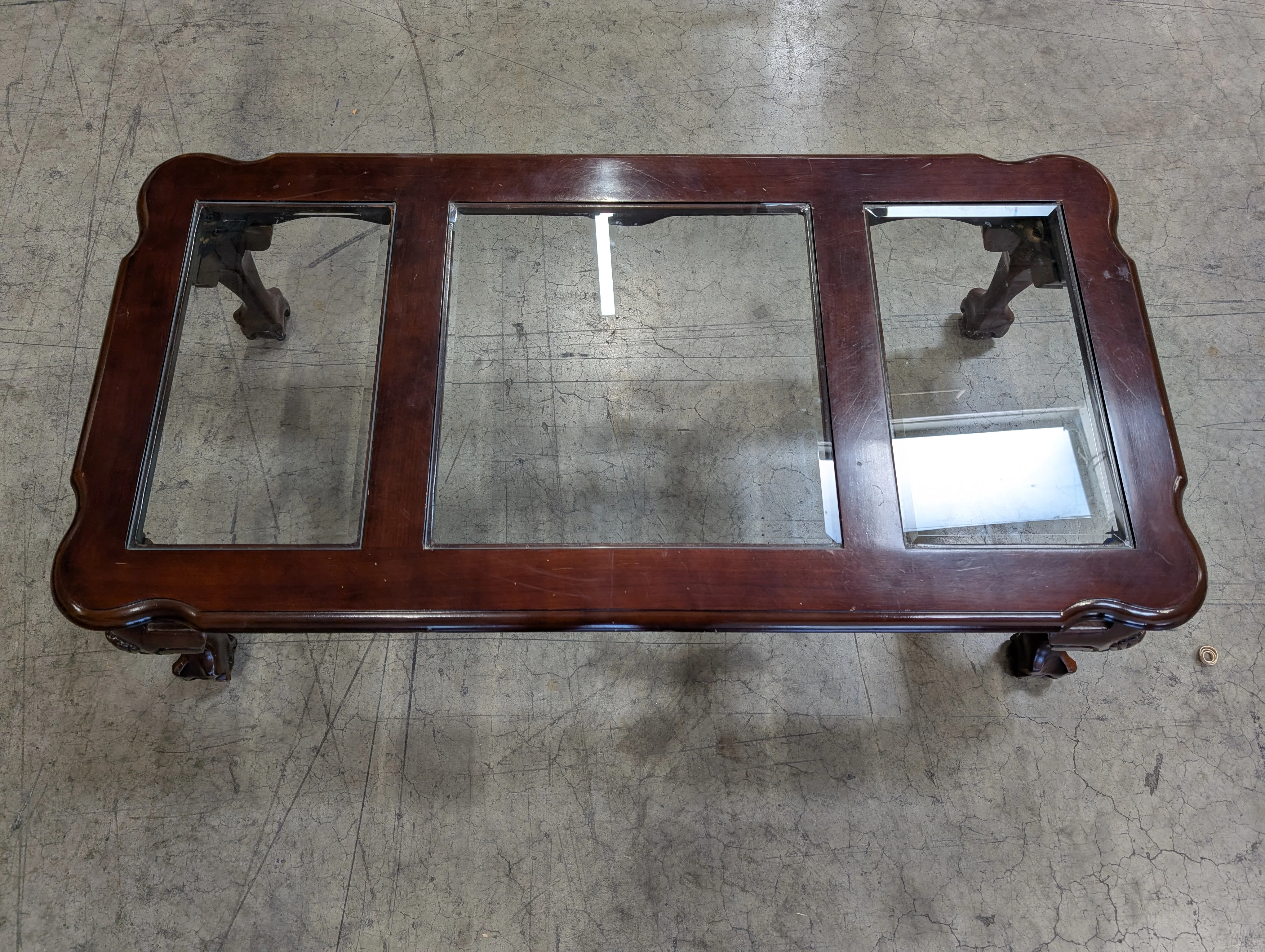 Dark Wood Rectangular Coffee Table with Three Glass Panels - Image 3