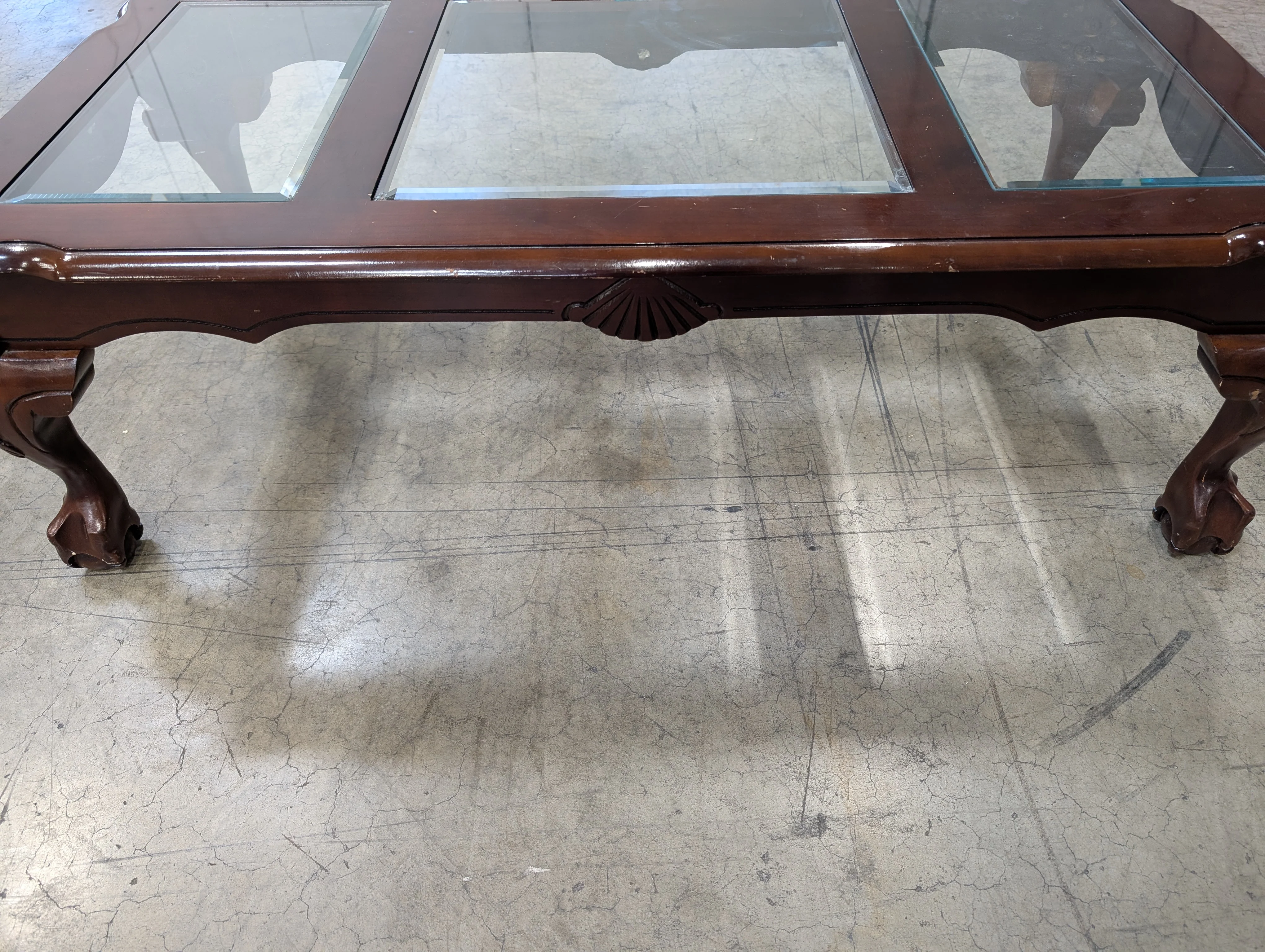 Dark Wood Rectangular Coffee Table with Three Glass Panels - Image 6