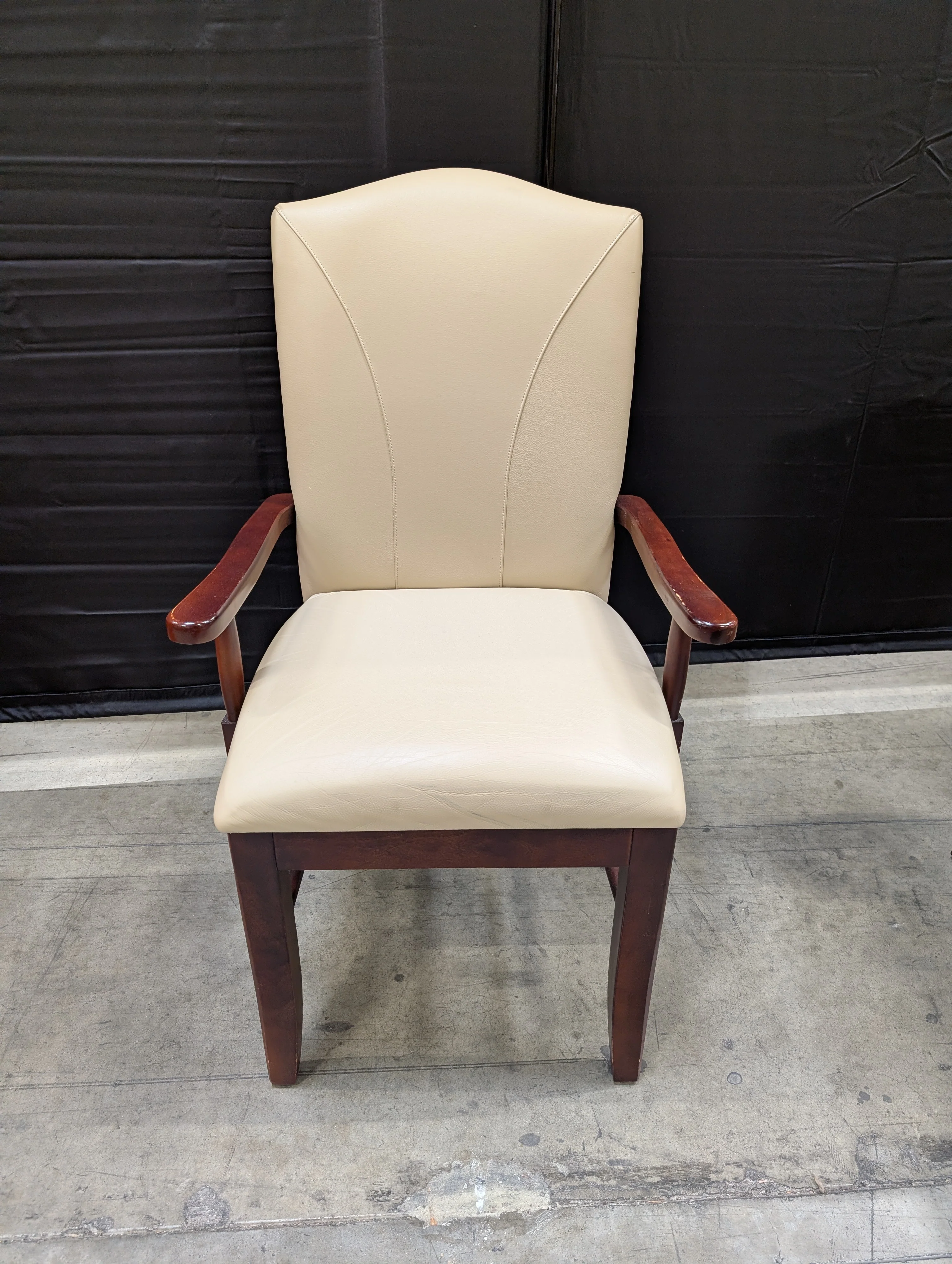 Classic High-Back Upholstered Armchair with Dark Wood Frame