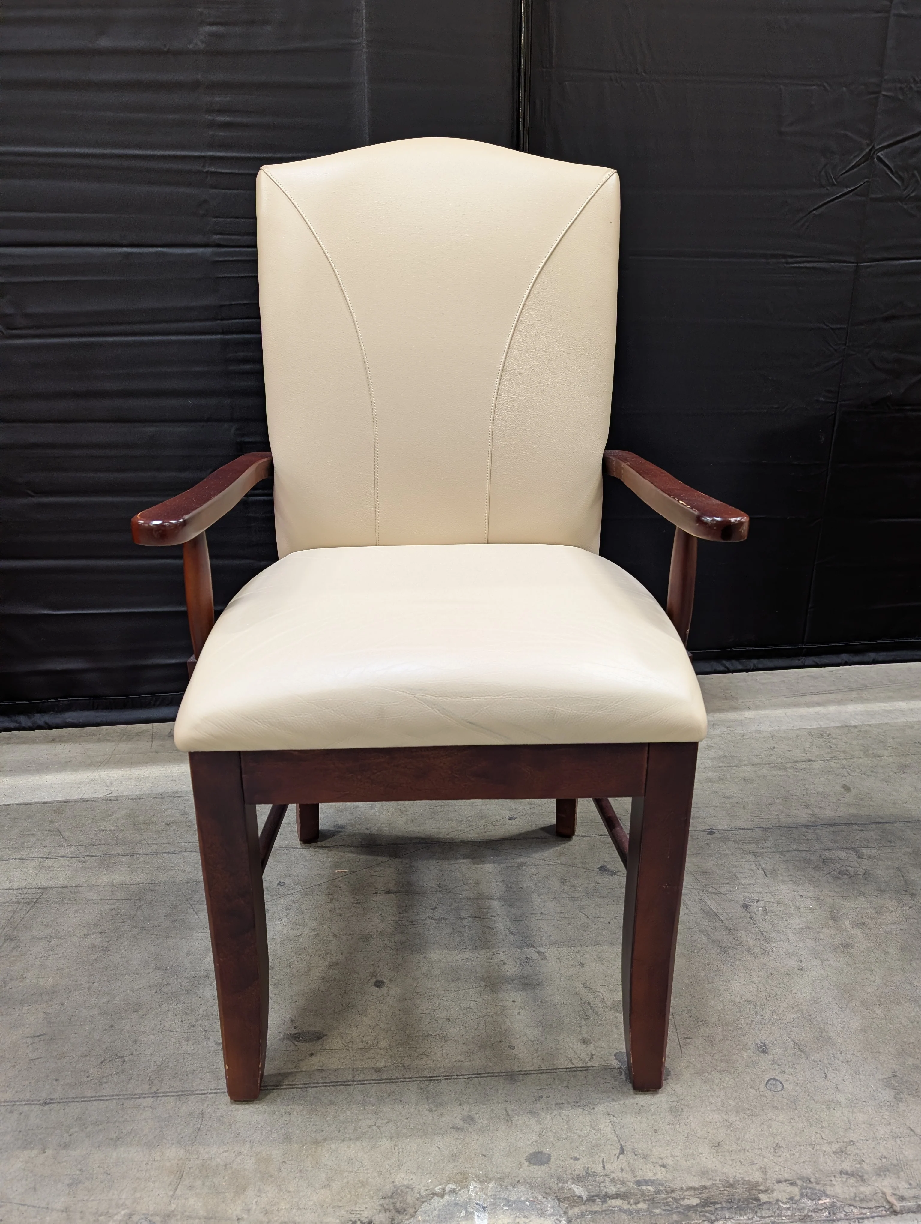 Classic High-Back Upholstered Armchair with Dark Wood Frame - Image 2