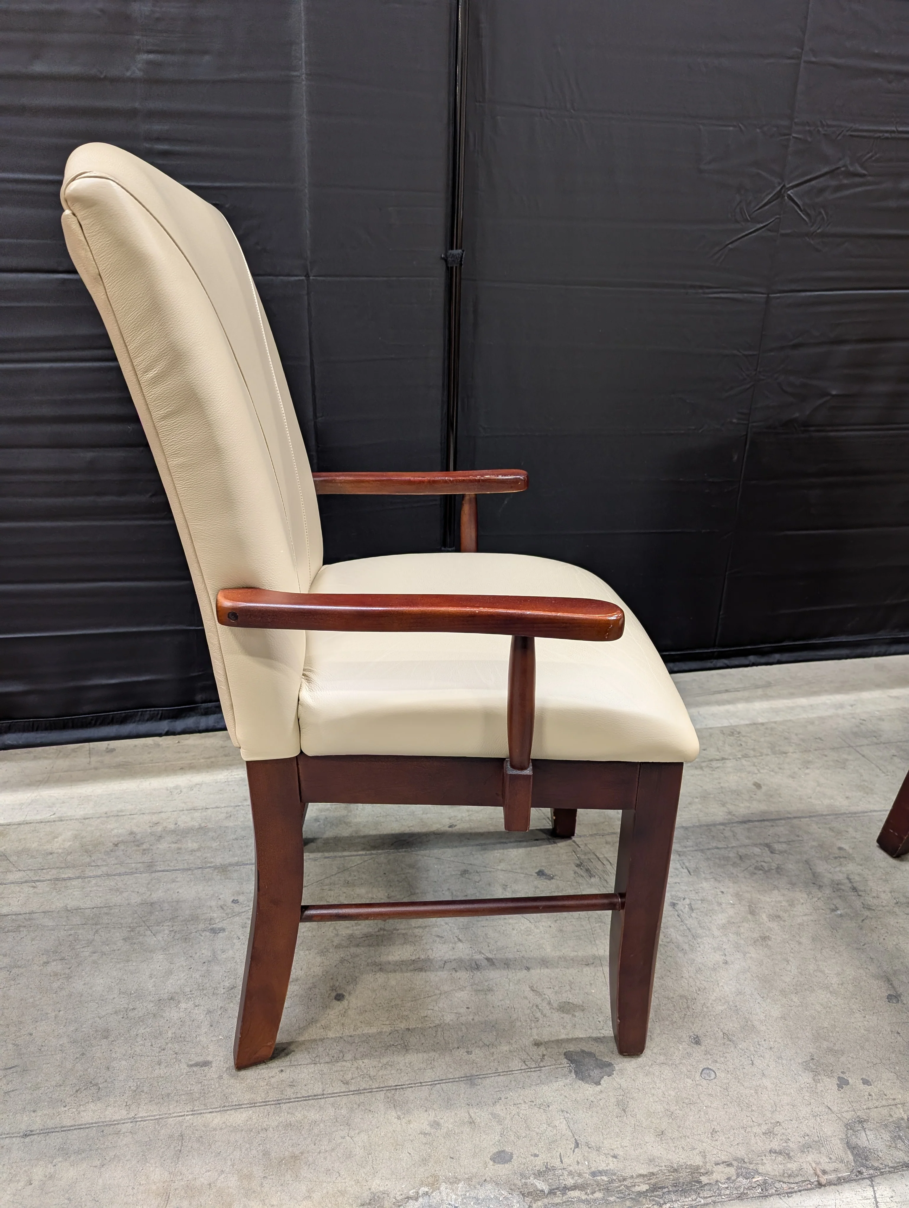 Classic High-Back Upholstered Armchair with Dark Wood Frame - Image 3