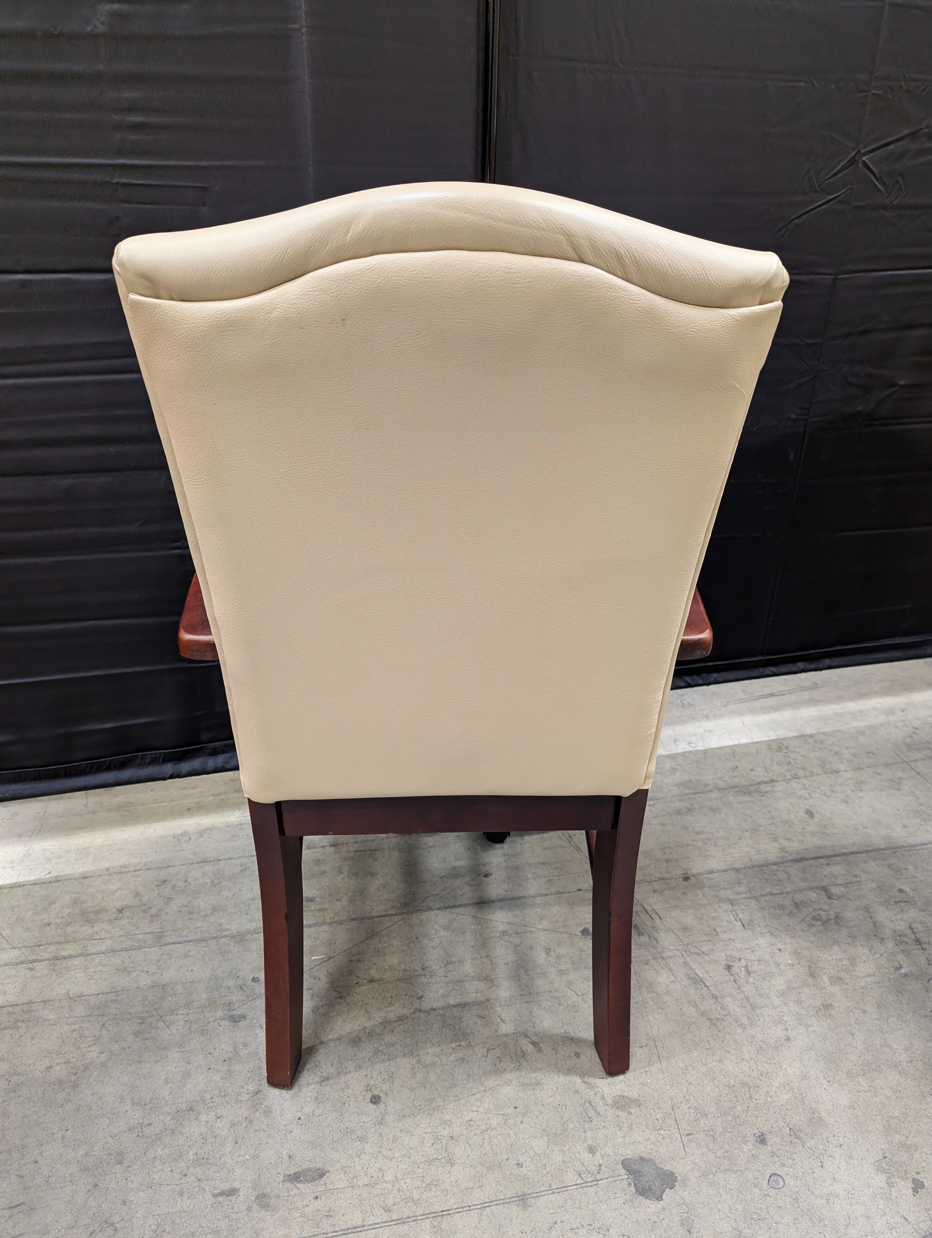 Classic High-Back Upholstered Armchair with Dark Wood Frame - Image 4