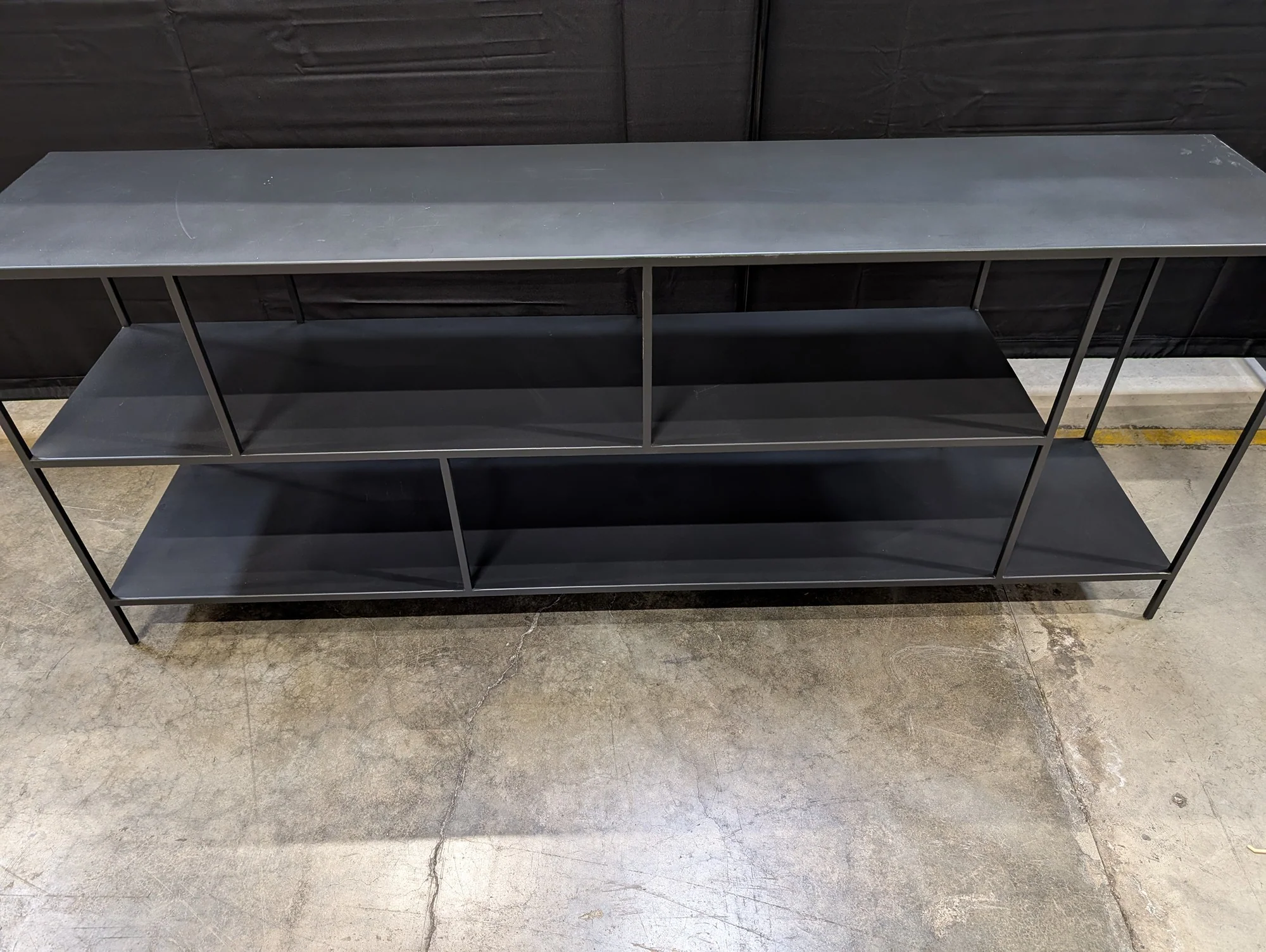 Modern Industrial Dark Gray Metal Long Console Table Bookshelf