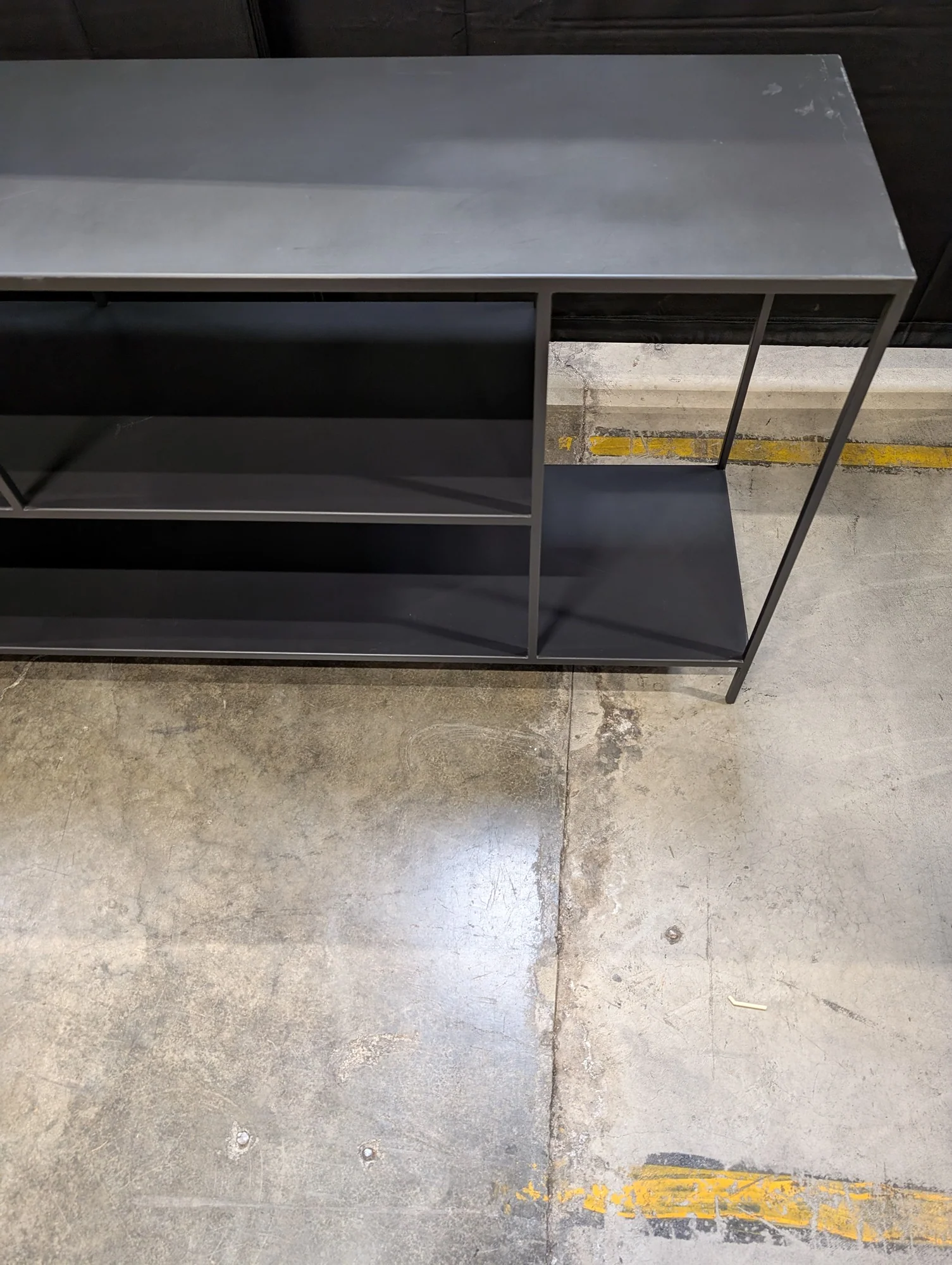 Modern Industrial Dark Gray Metal Long Console Table Bookshelf - Image 2