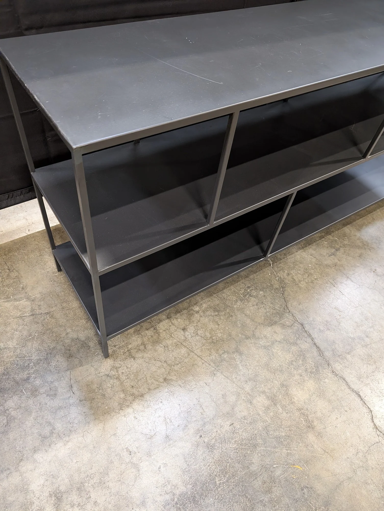 Modern Industrial Dark Gray Metal Long Console Table Bookshelf - Image 3