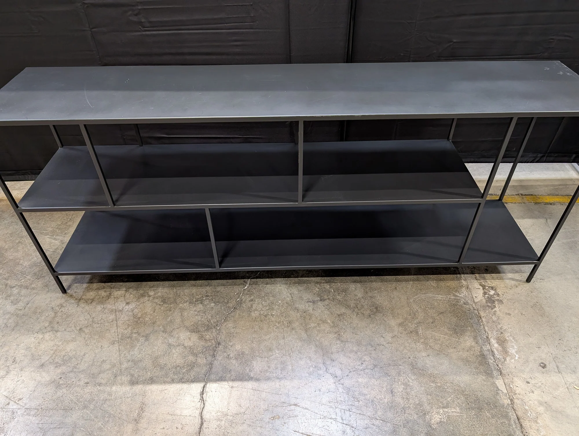 Modern Industrial Dark Gray Metal Long Console Table Bookshelf - Image 4