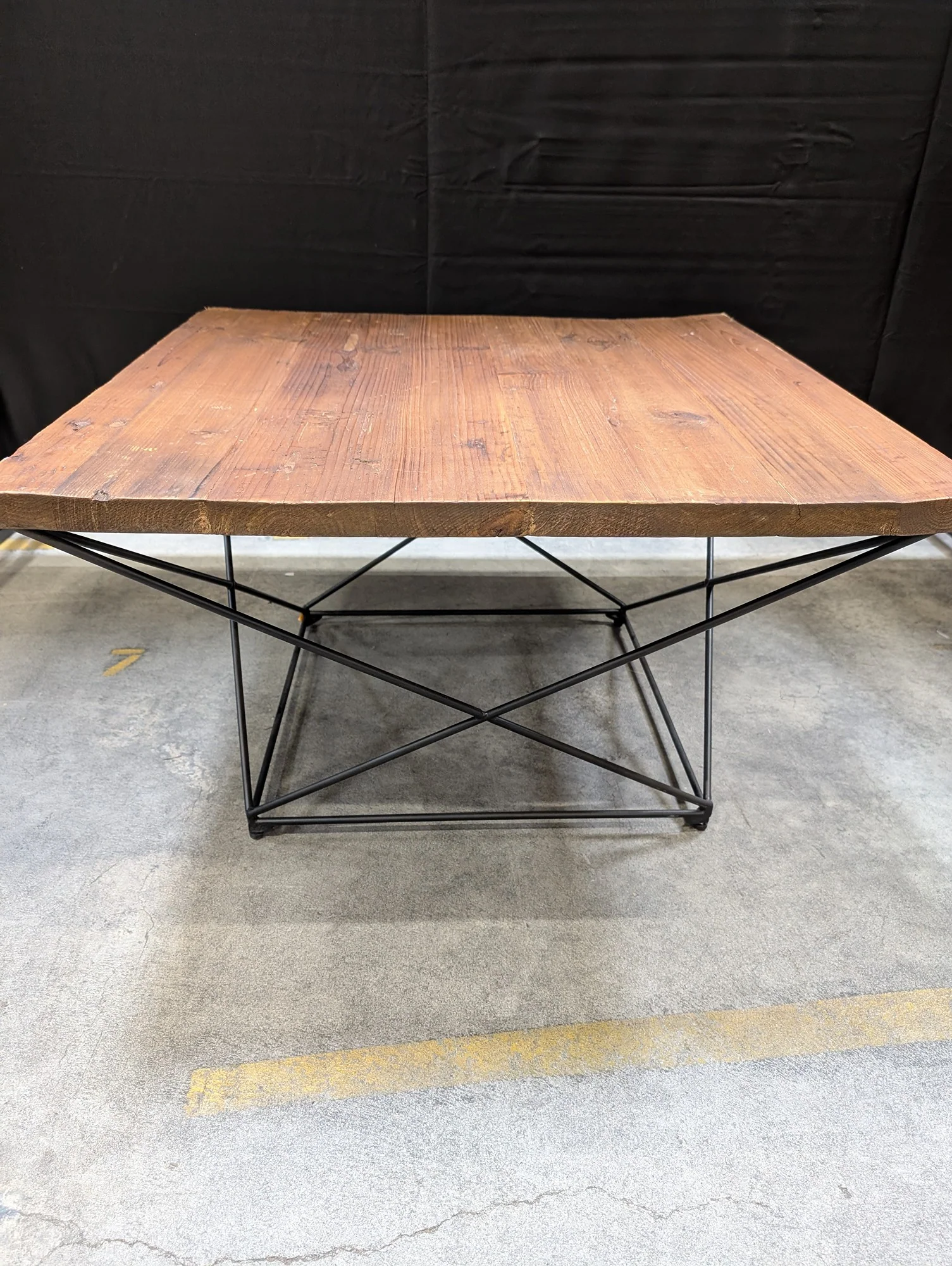 Rustic Wood Top Coffee Table with Geometric Metal Base