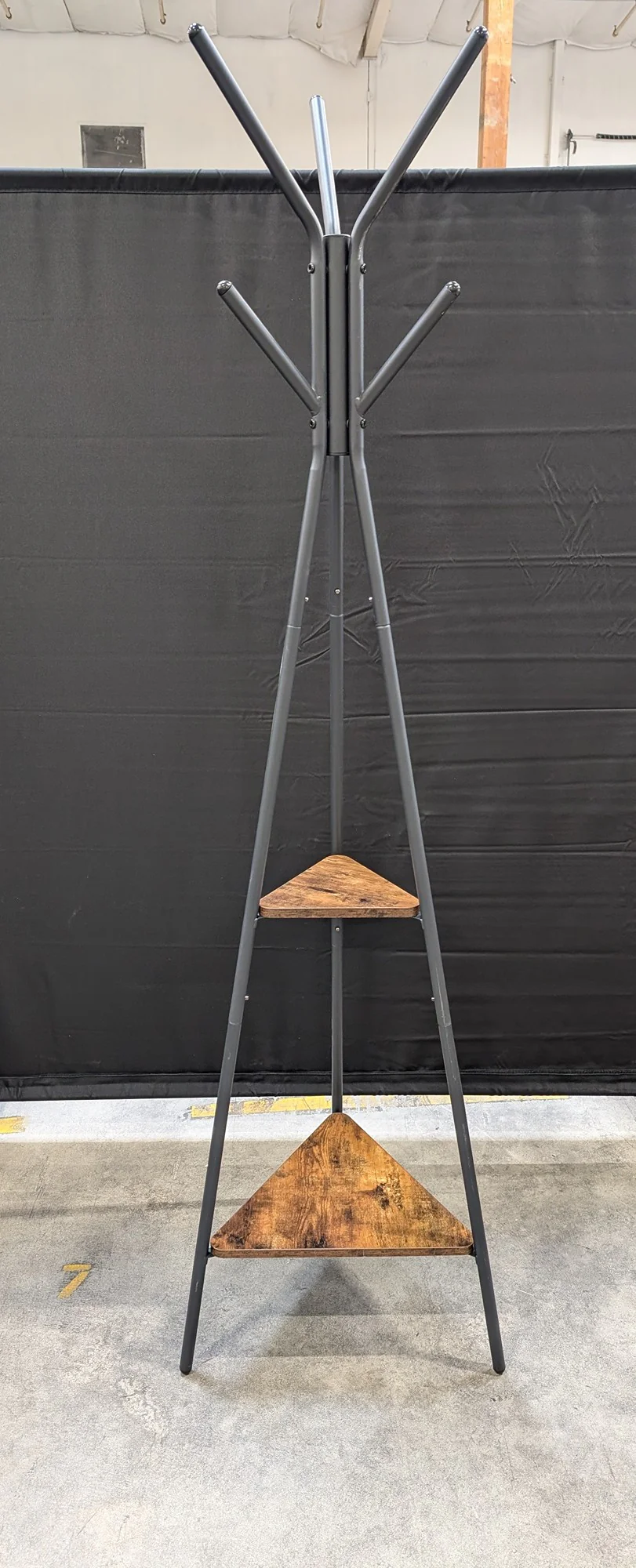 Ameziel Inc Industrial Style Coat Rack with Triangular Wood Shelves - Image 5
