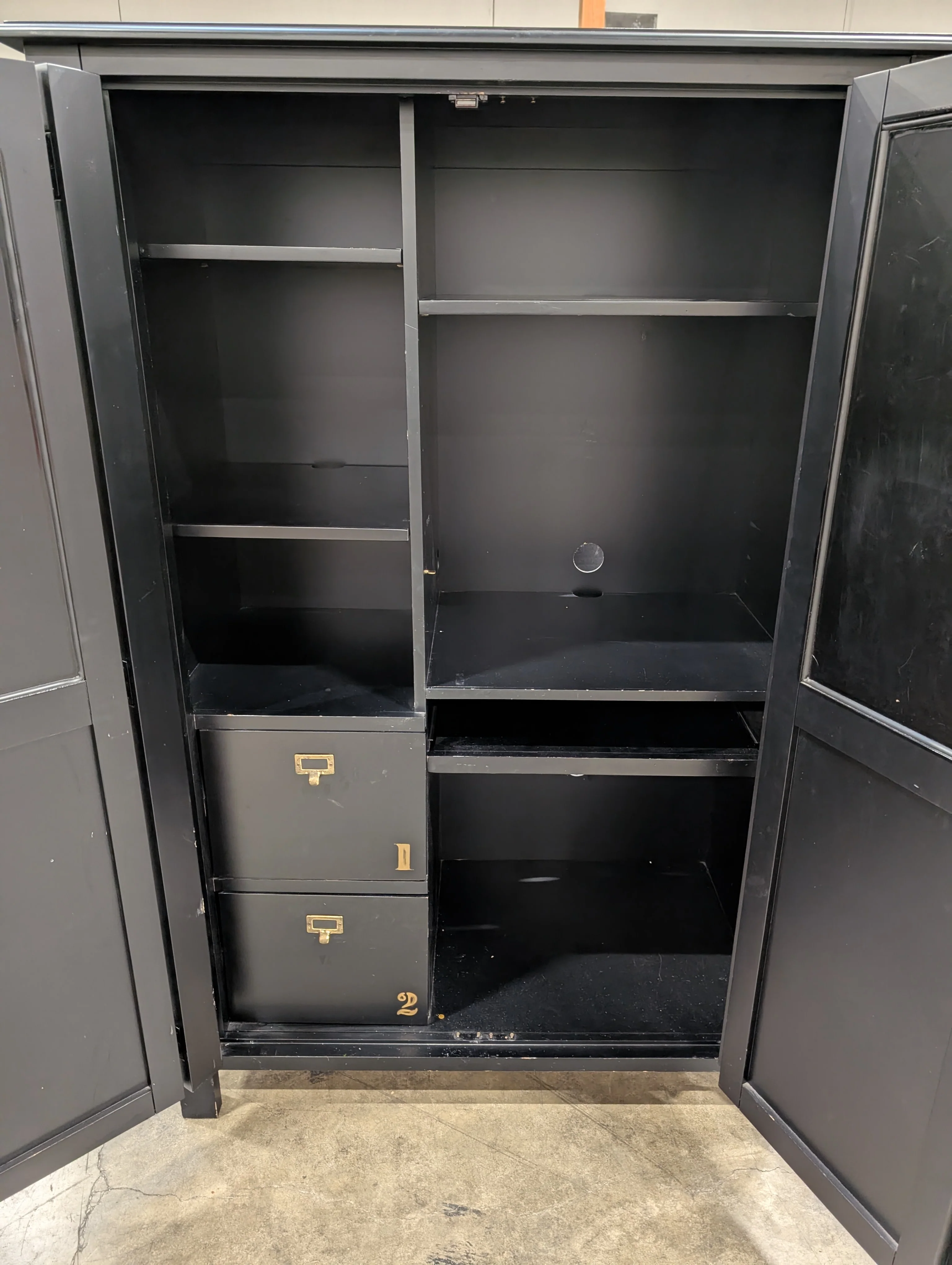 Versatile Black Wood Storage Armoire with Paneled Doors - Image 4