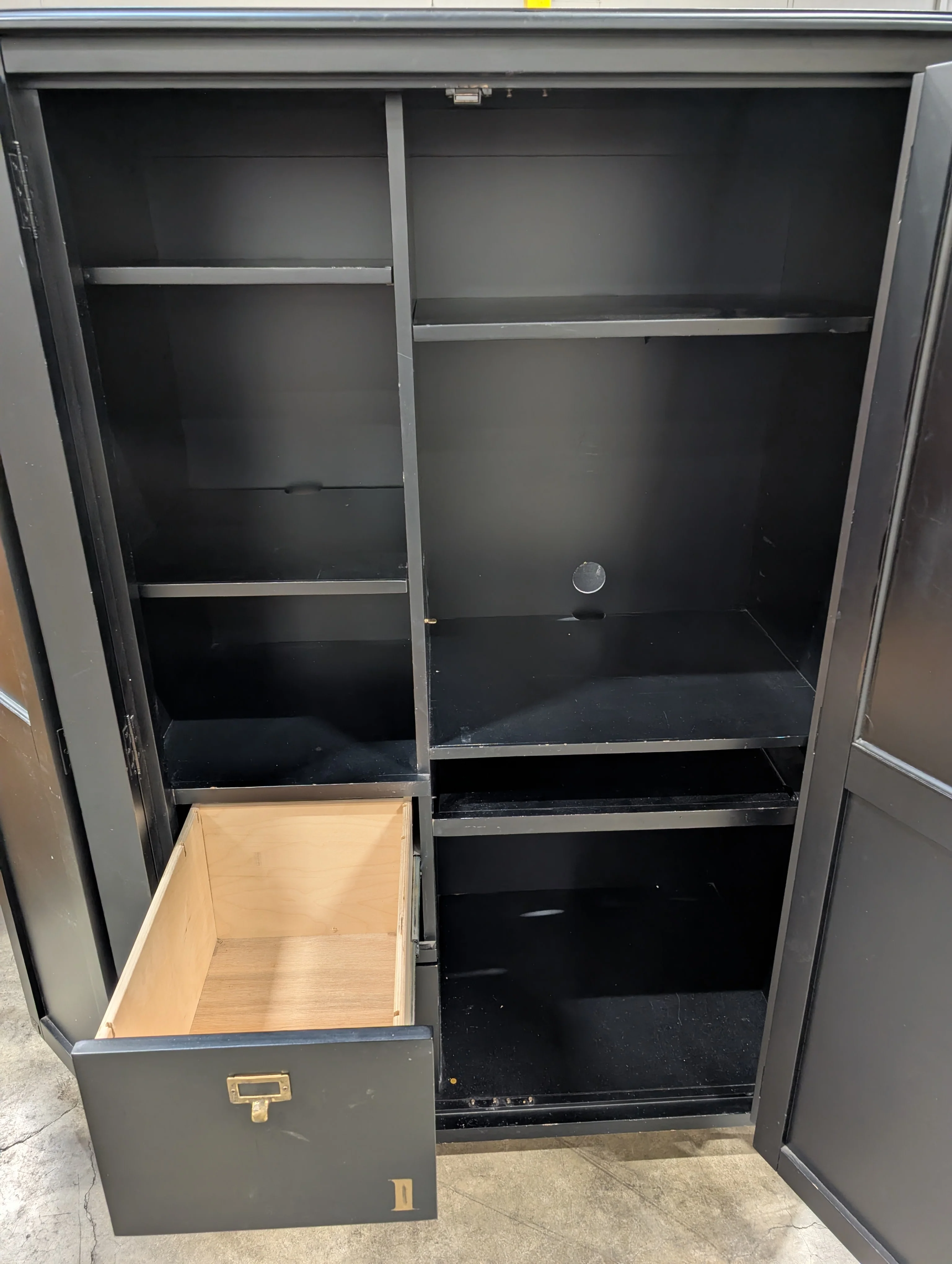 Versatile Black Wood Storage Armoire with Paneled Doors - Image 5