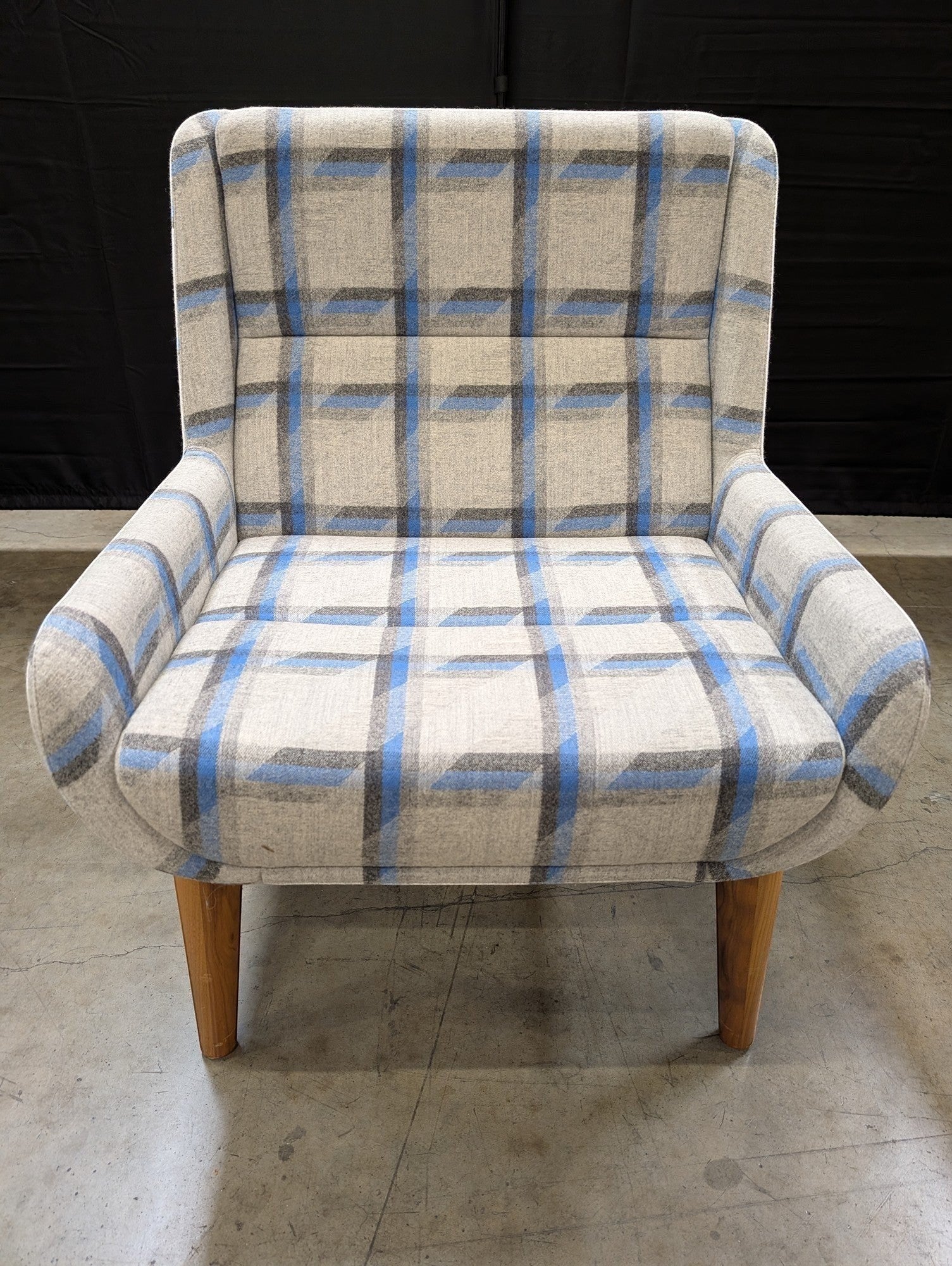 NaughtOne "Always Wood" Lounge Chair in Striped Slate & Sky Blue on Solid Oak - Image 4