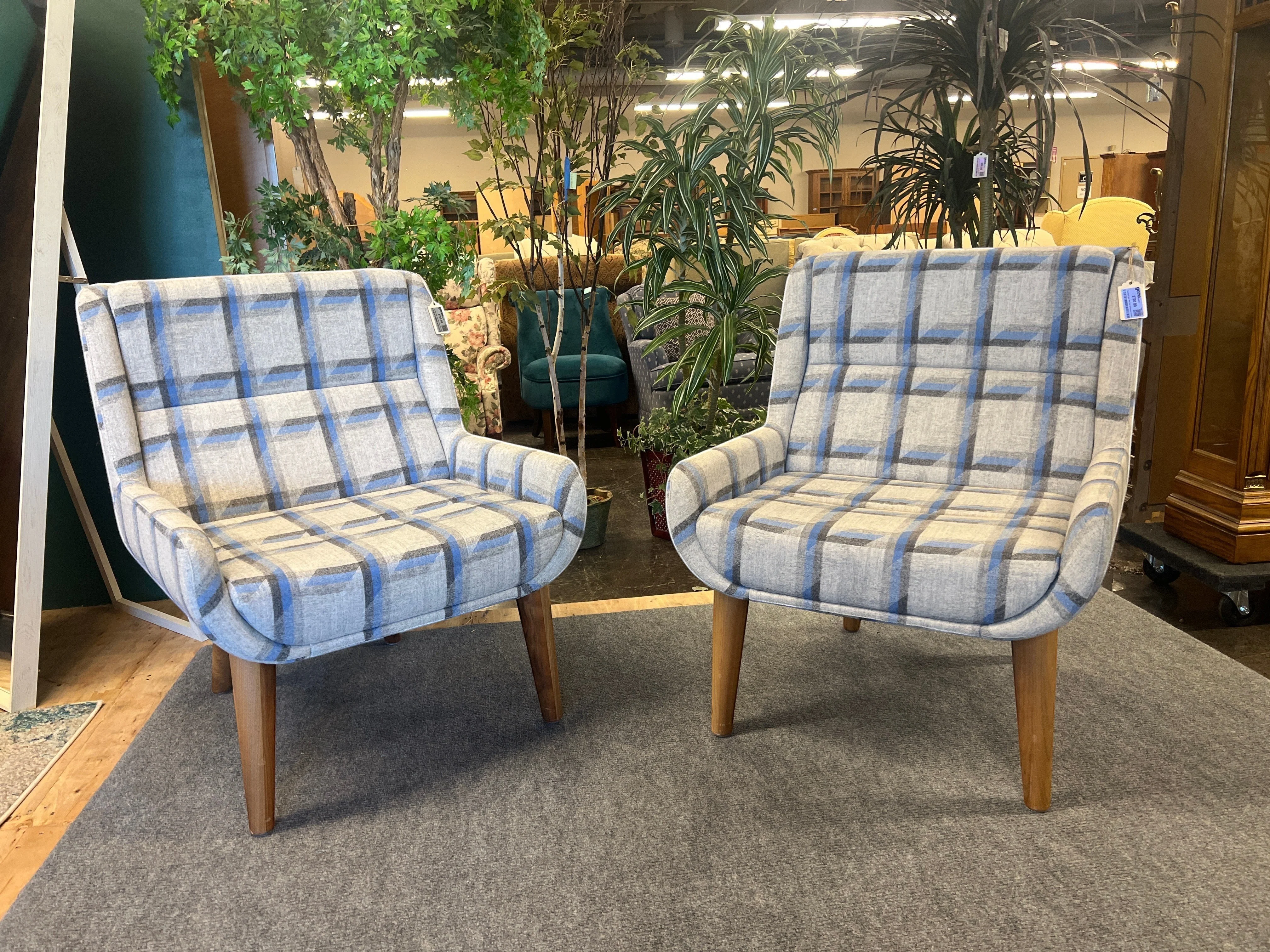 NaughtOne "Always Wood" Lounge Chair in Striped Slate & Sky Blue on Solid Oak - Image 5