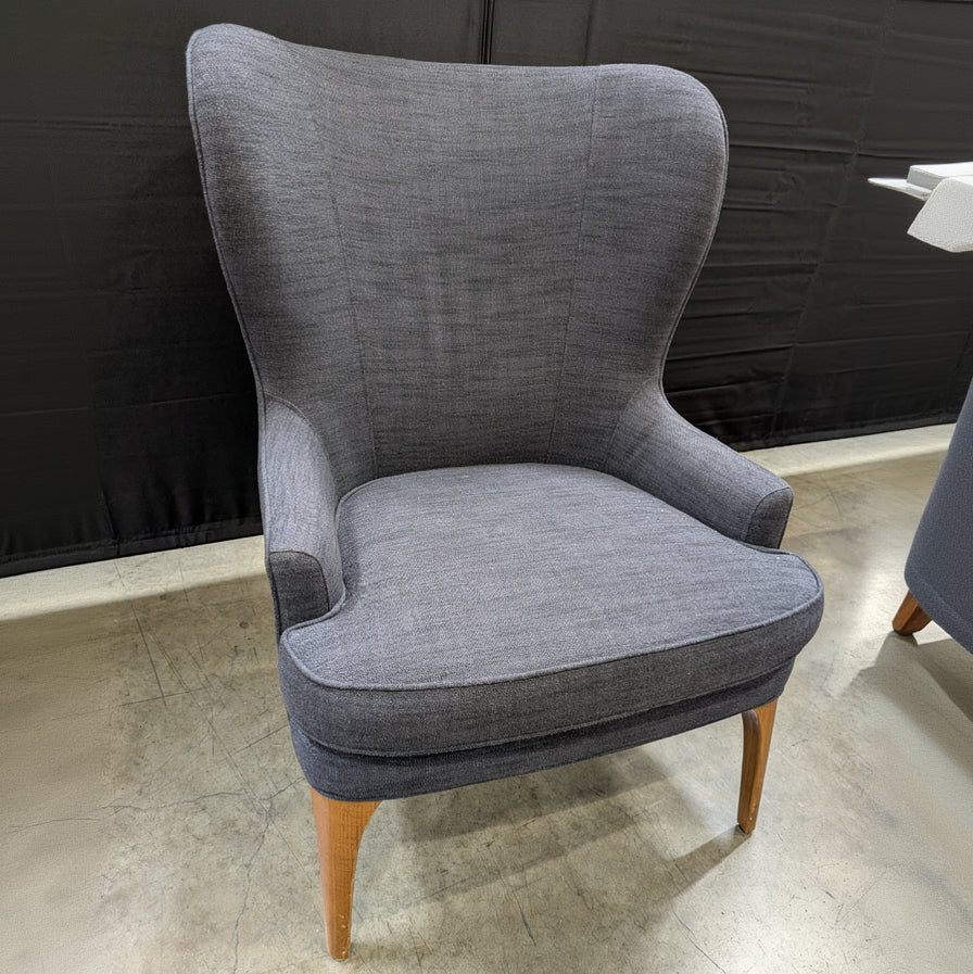 West Elm Upholstered Wingback Accent Chair with Tapered Legs Modern Grey