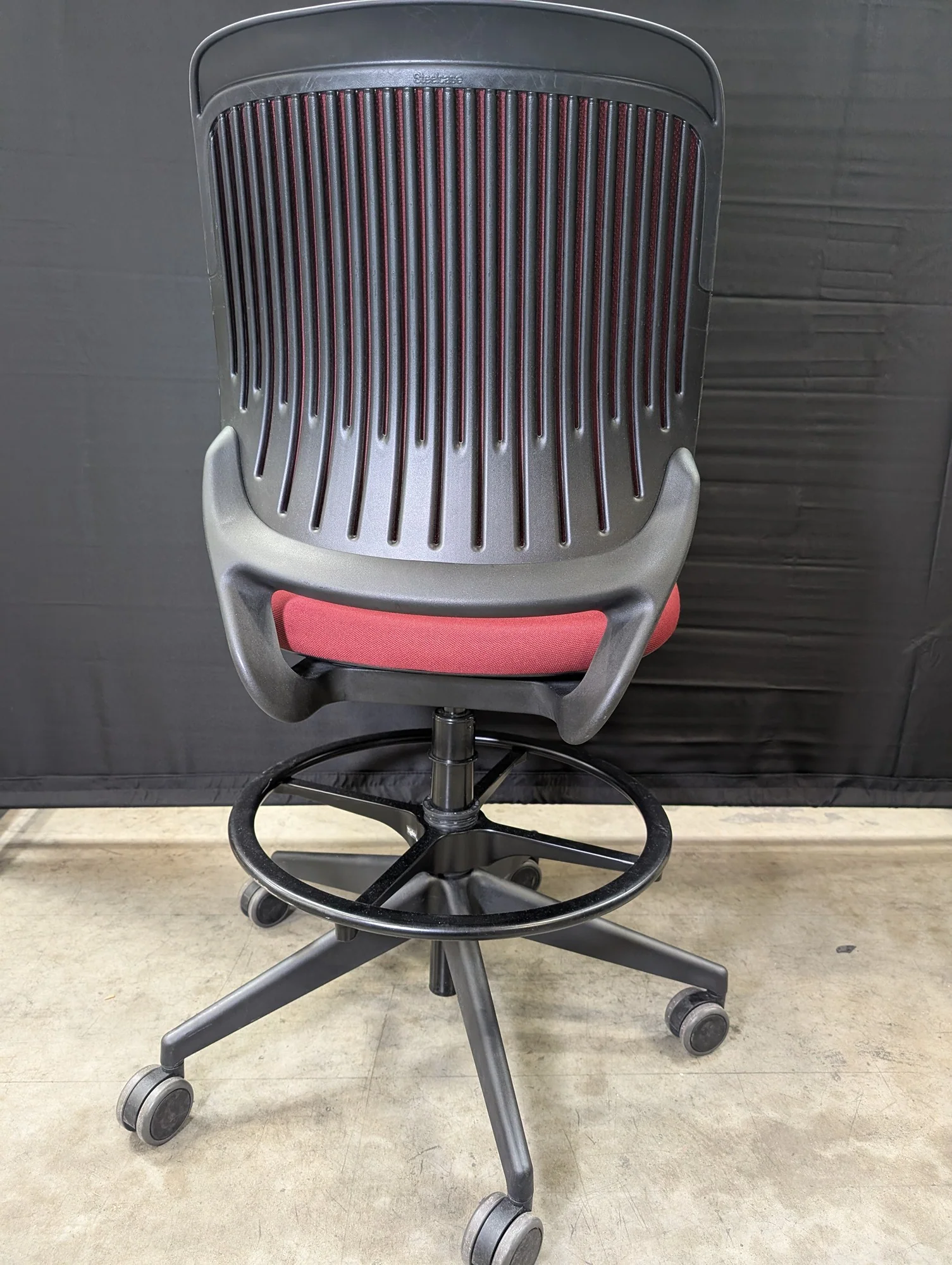 Steelcase Red Fabric Adjustable Drafting Chair - Image 3