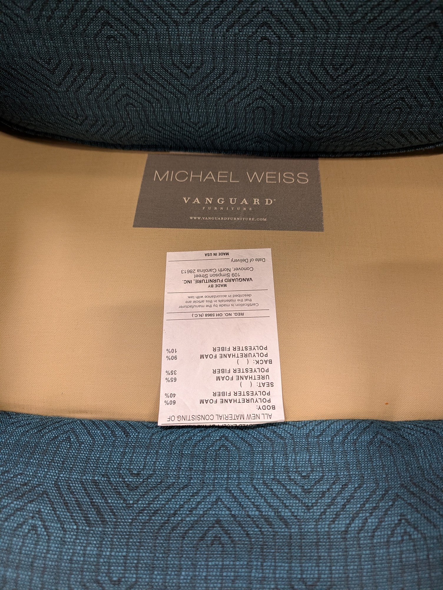 Michael Weiss Vanguard Furniture Teal Geometric Channel Tufted Armchair - Image 3