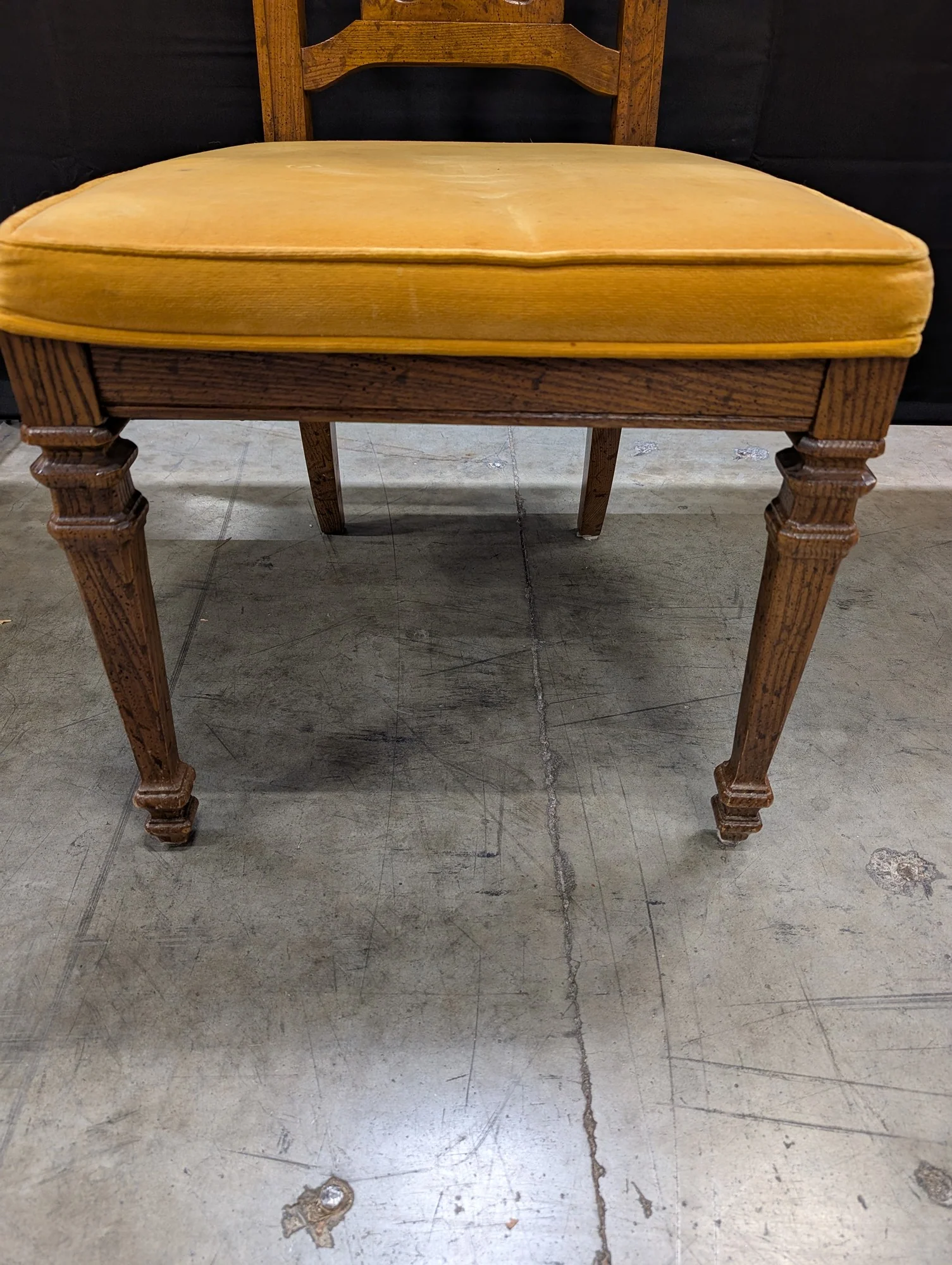 Ornate Carved Wood Accent Chair with Yellow Upholstered Seat - Image 4