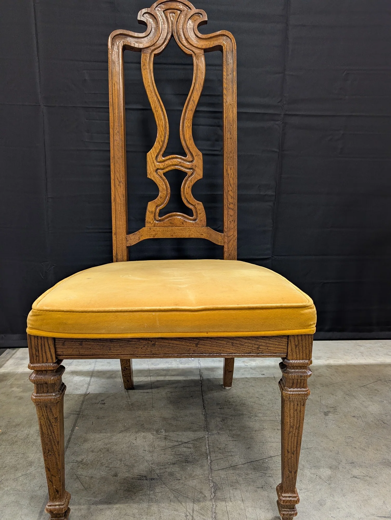 Ornate Carved Wood Accent Chair with Yellow Upholstered Seat - Image 5
