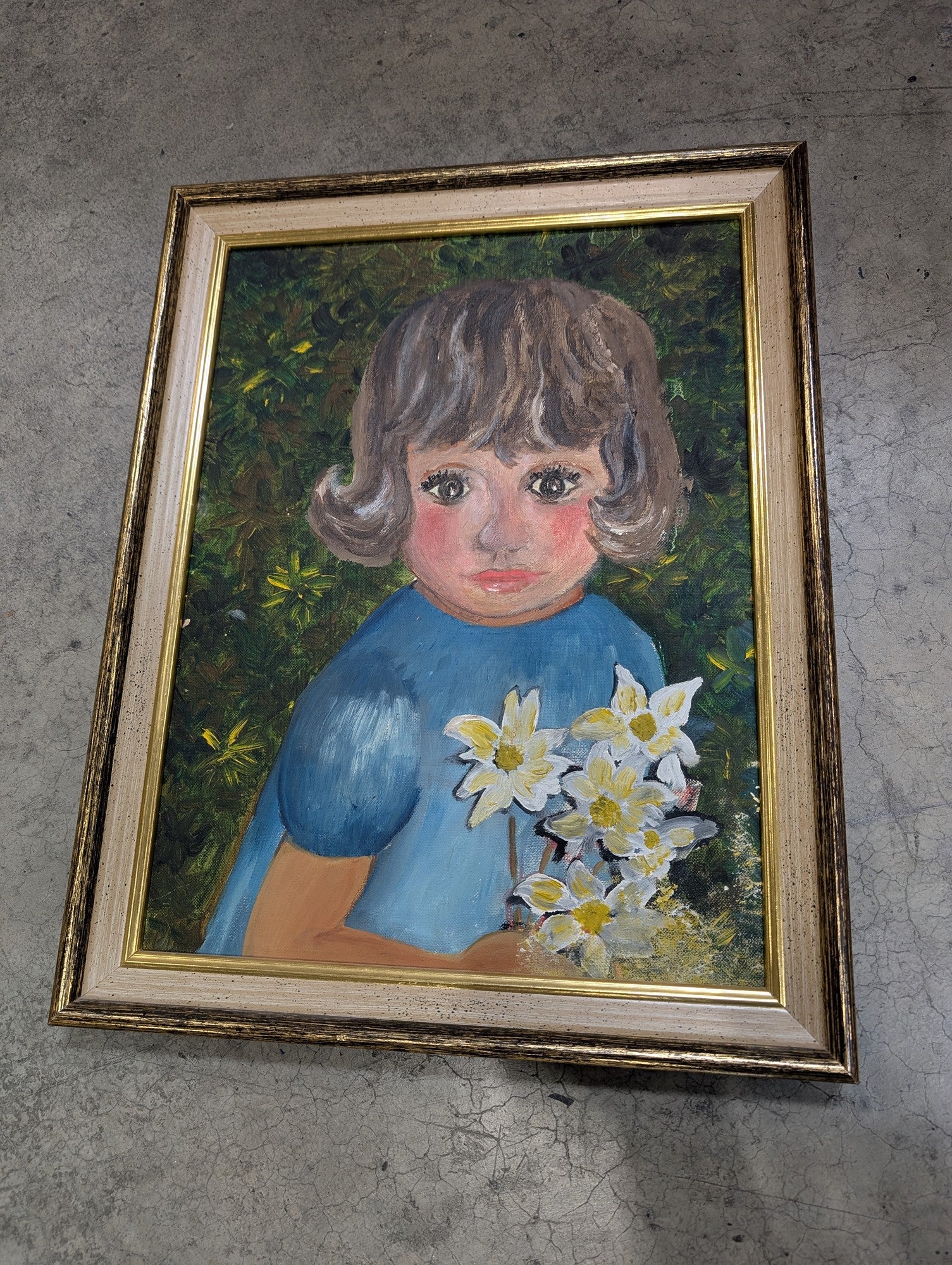 Vintage Child Portrait Oil Painting, Framed 12x16 Canvas Art - Image 3