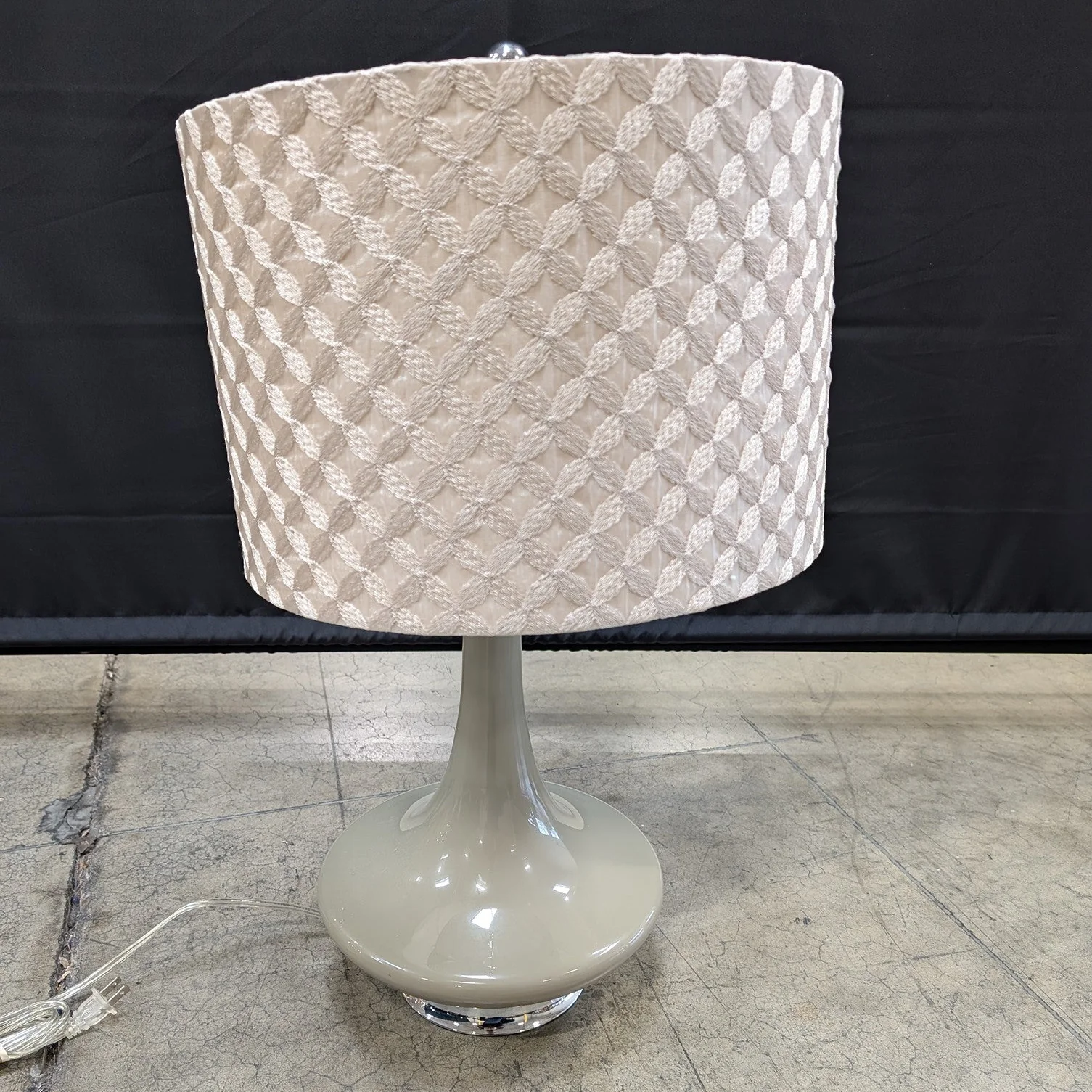 Contemporary Greige Table Lamp with Textured Drum Shade