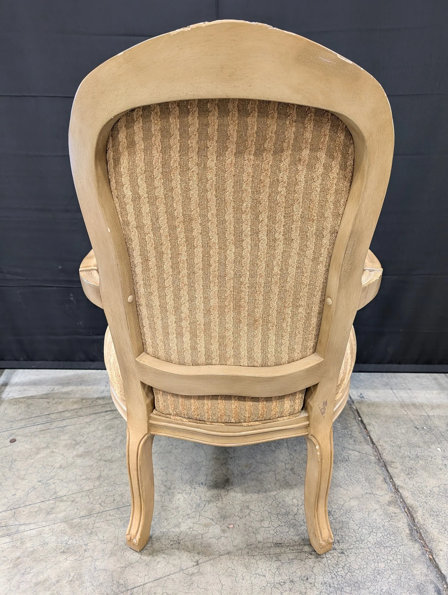 Carved Wood French Provincial Style Armchair with Striped Upholstery - Image 5