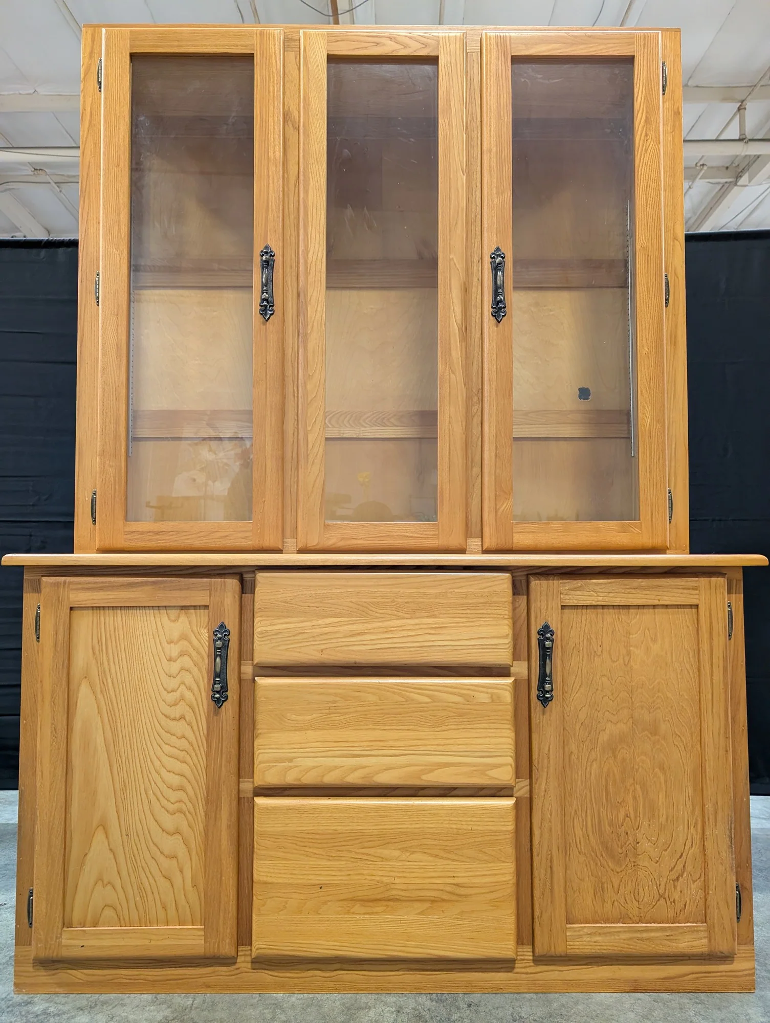 Natural Wood Display Hutch with Glass Doors and Storage Buffet - Image 3