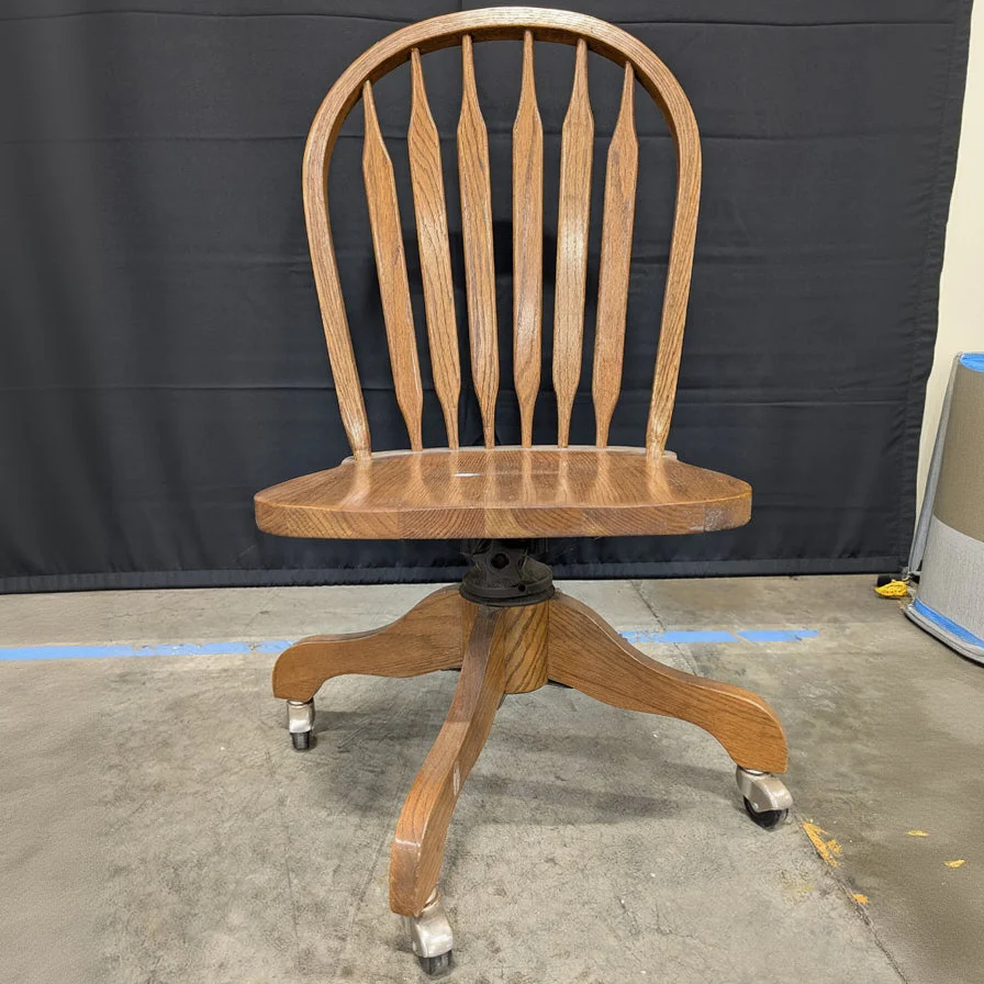 Classic Oak Finish Spindle Back Swivel Office Chair
