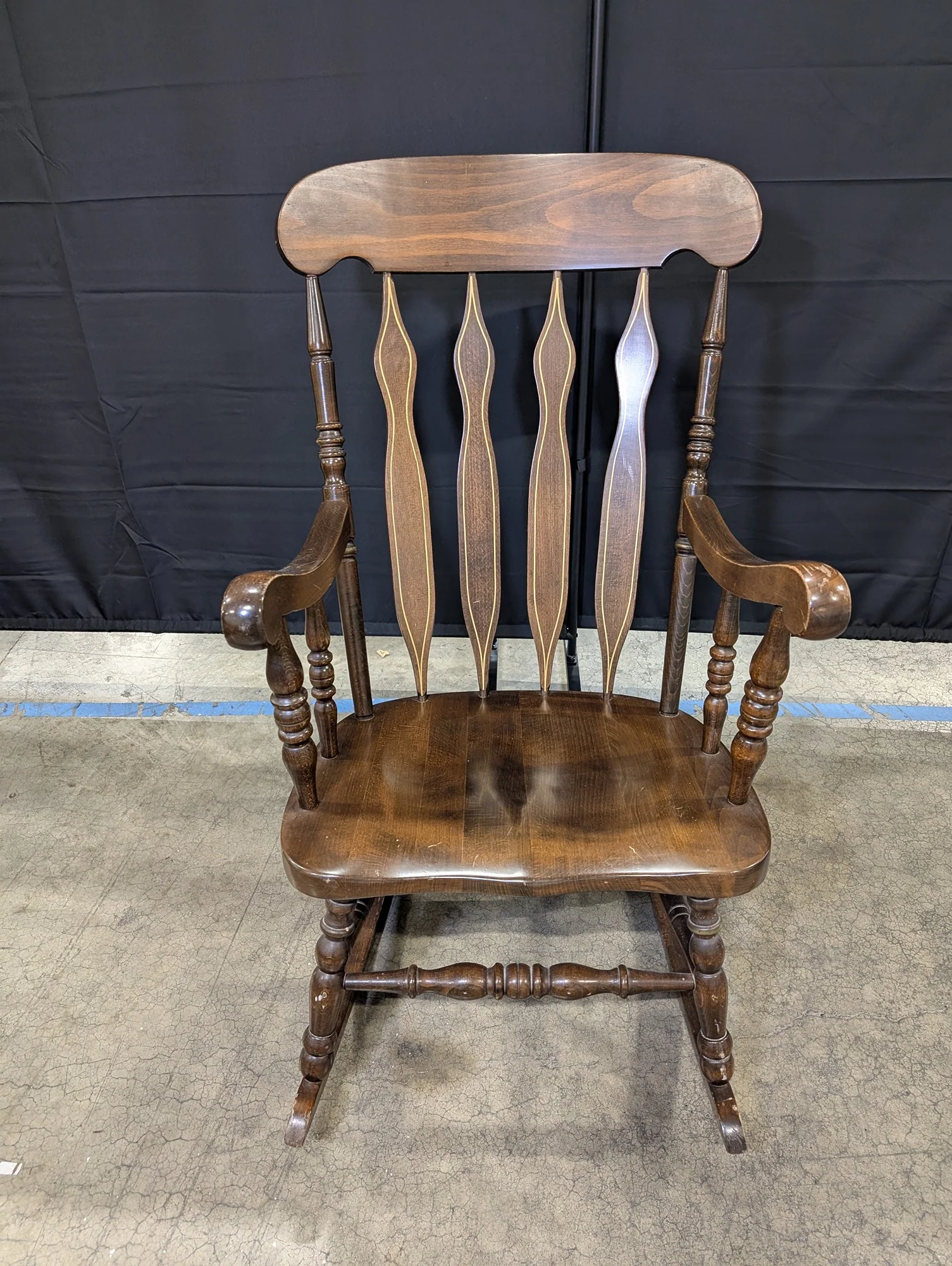 Traditional Dark Wood Rocking Chair with Inlaid Back Splats - Image 2