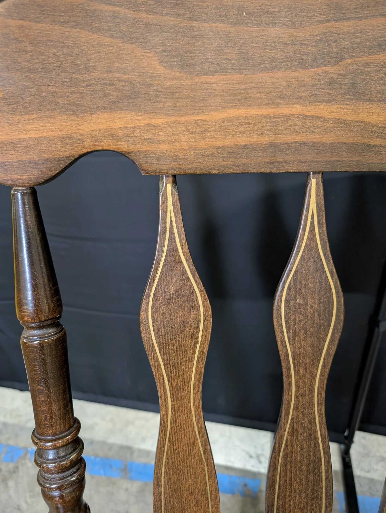 Traditional Dark Wood Rocking Chair with Inlaid Back Splats - Image 3