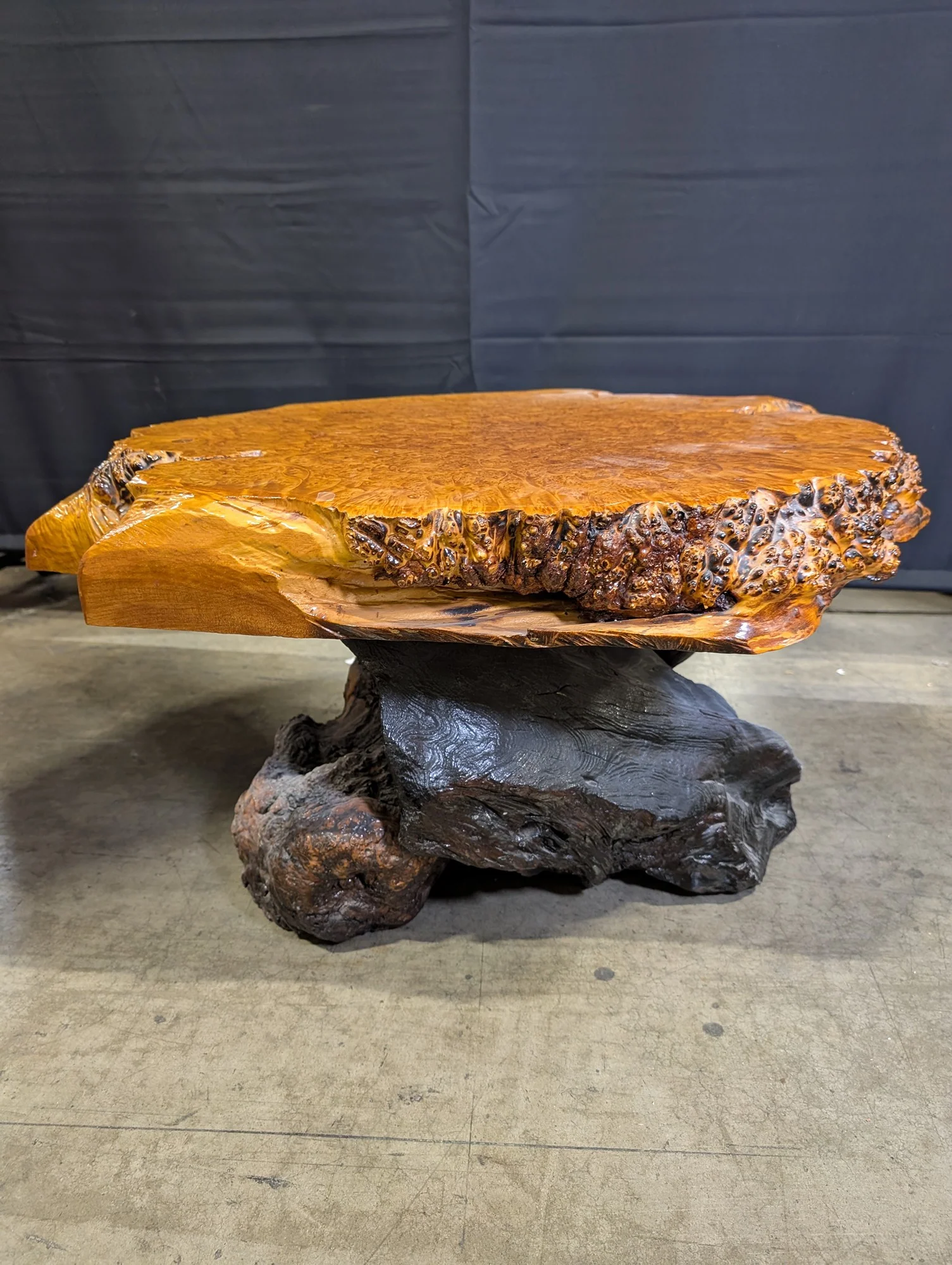 Rustic Live Edge Burl Wood Slab Coffee Table