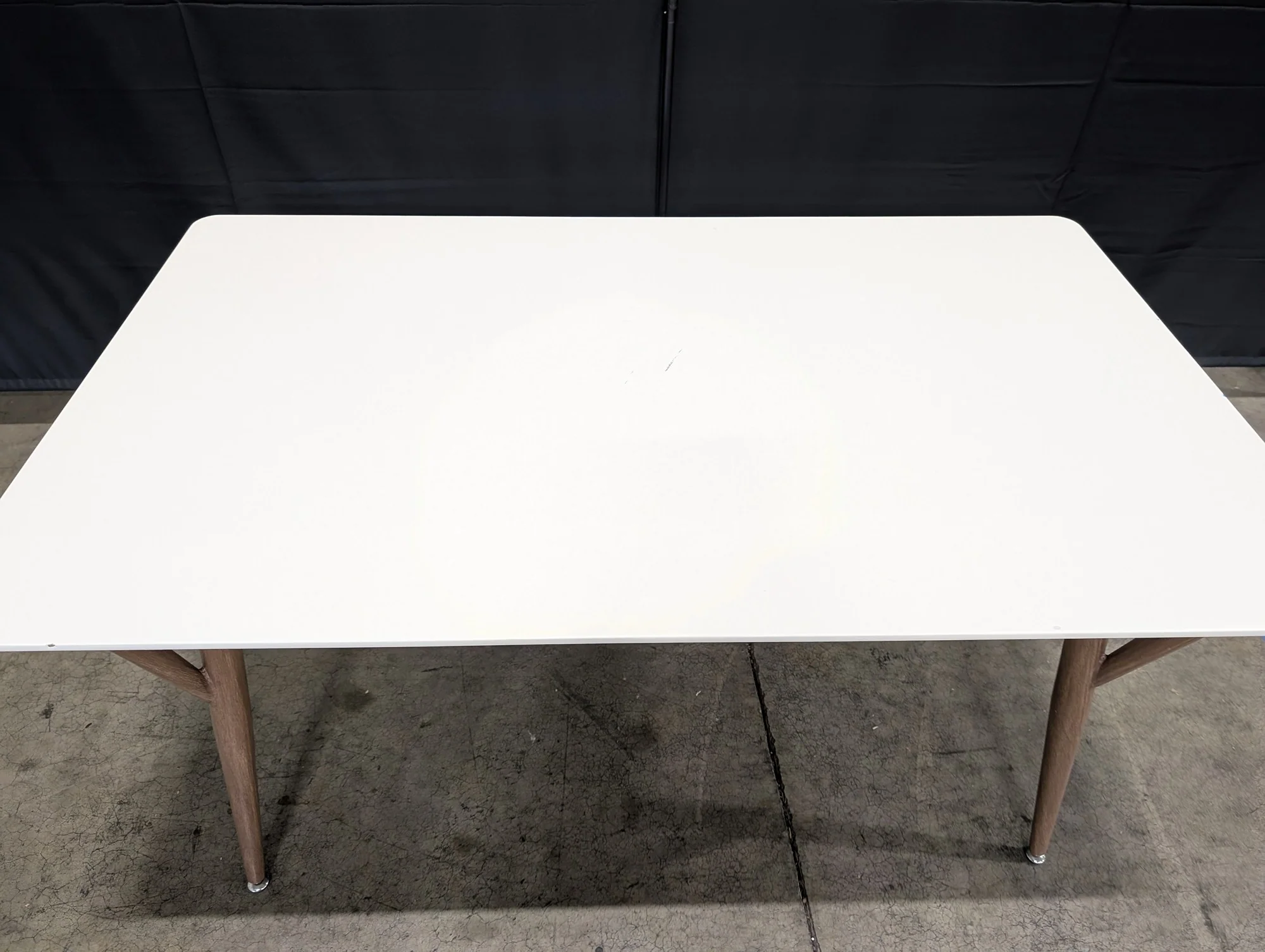 Modern RectangularTable with White Top and Tapered Wood Legs - Image 3