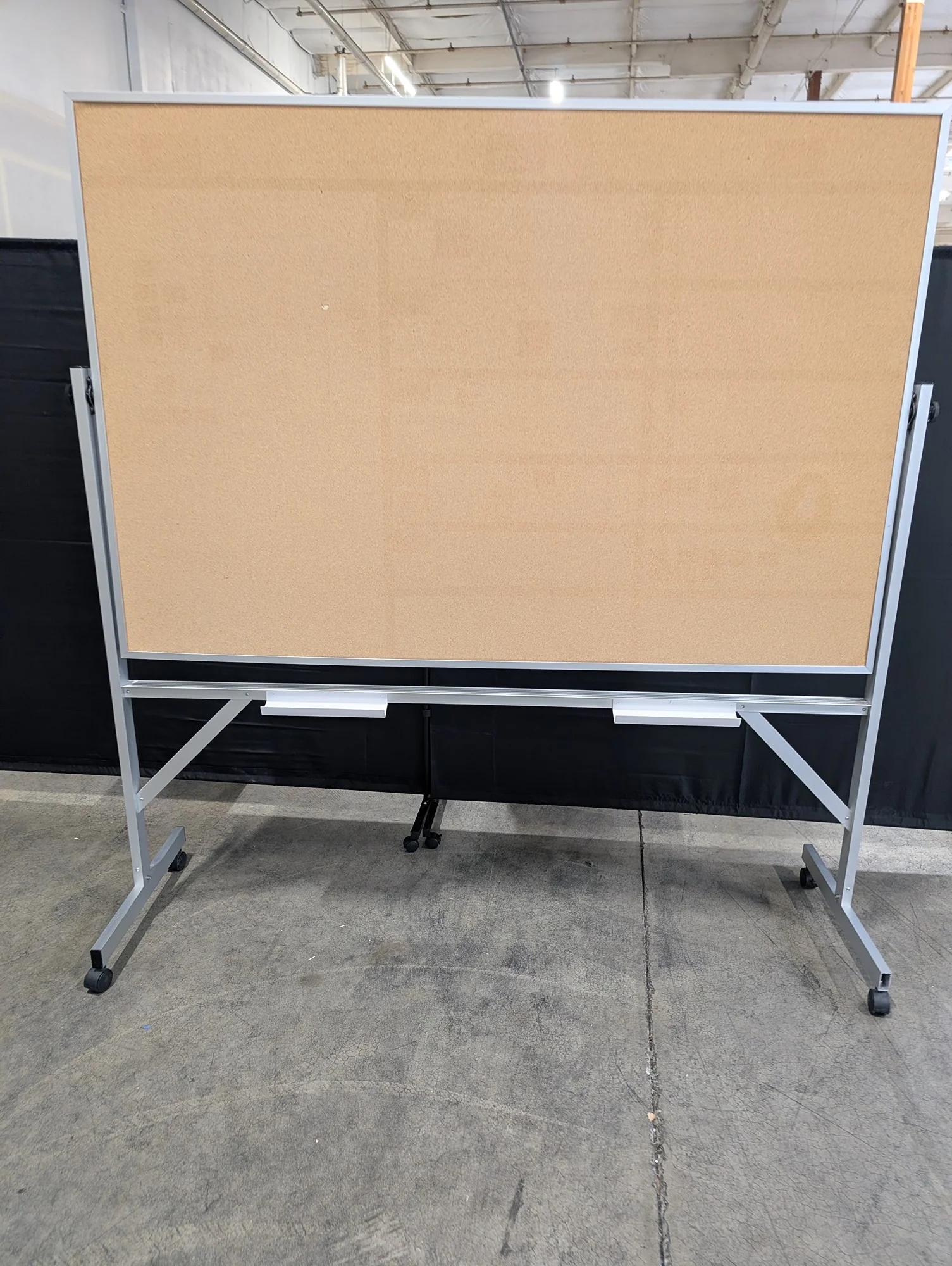 used Large Rolling Cork Bulletin Board with Aluminum Frame