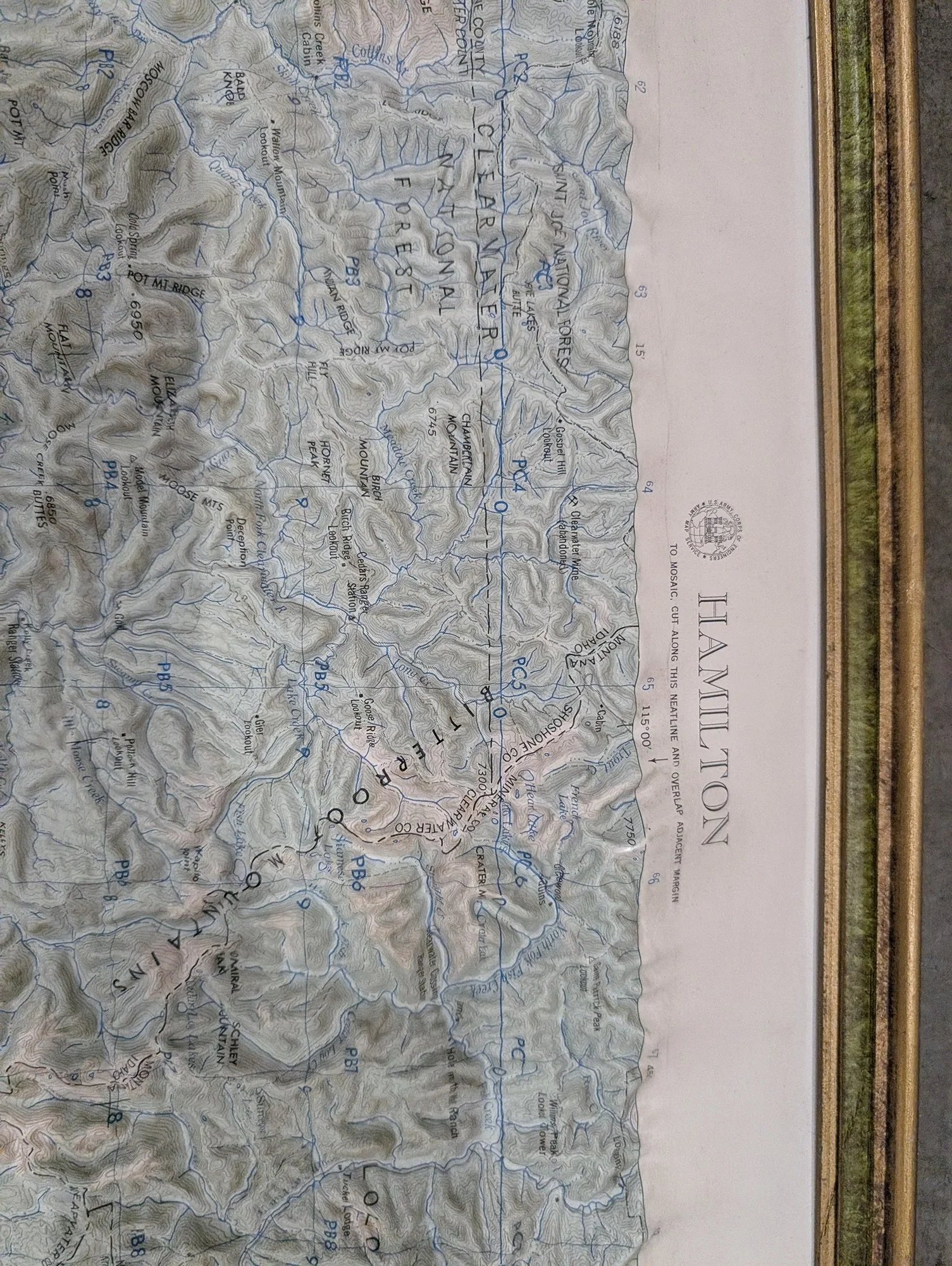 Vintage Hamilton Montana Idaho Topographical Map Army Corps of Engineers Framed