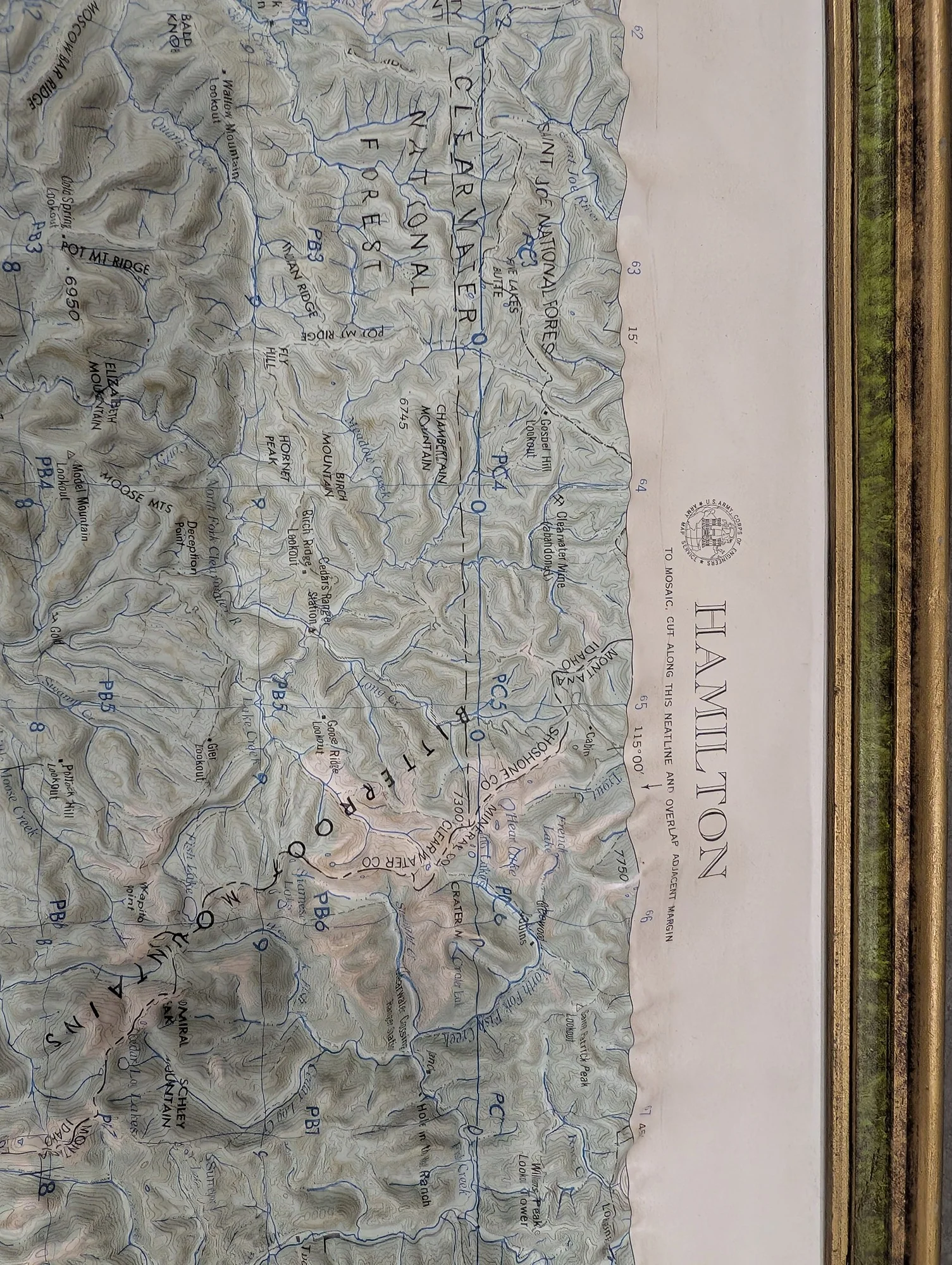 Vintage Hamilton Montana Idaho Topographical Map Army Corps of Engineers Framed - Image 2