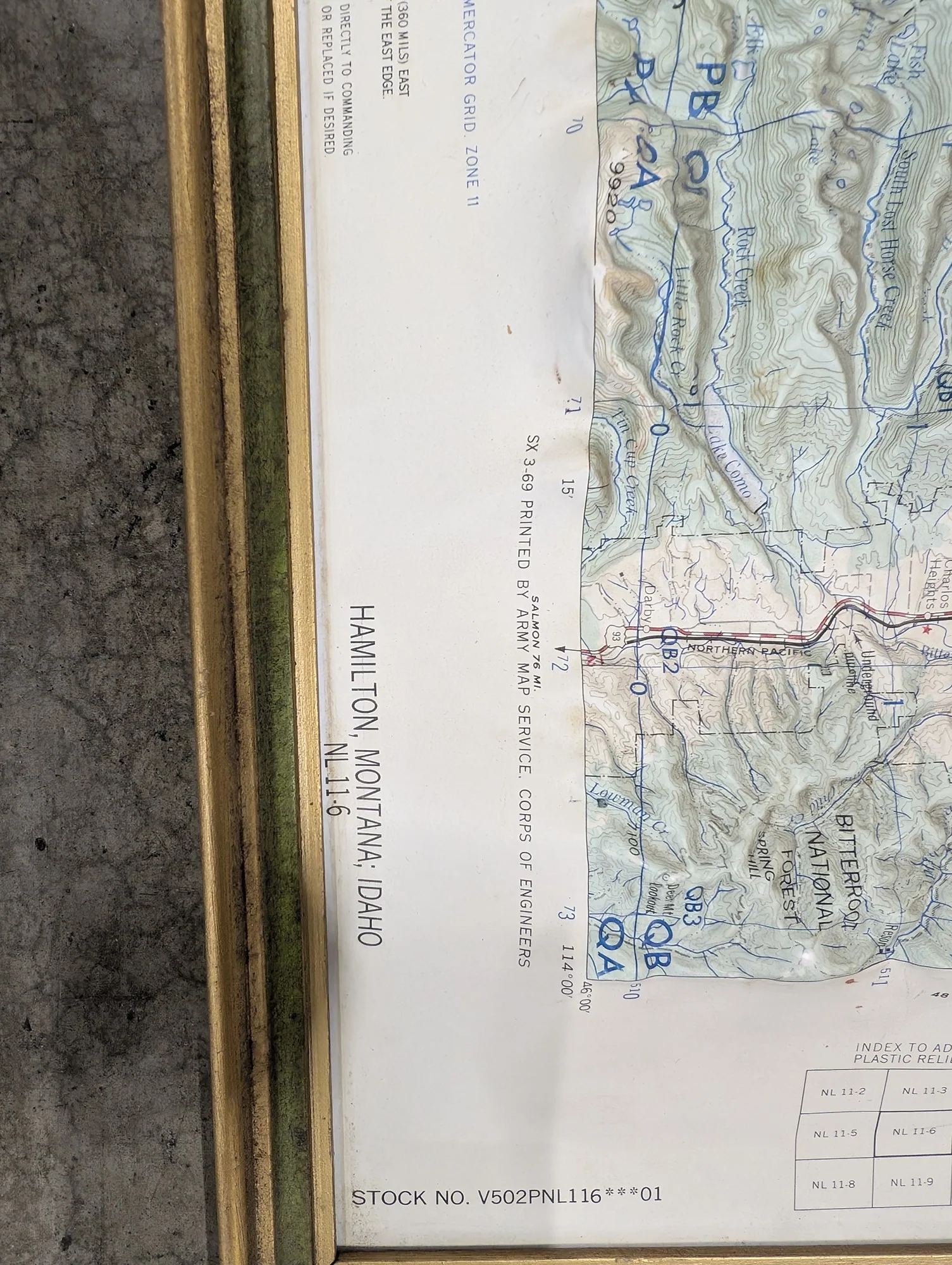 Vintage Hamilton Montana Idaho Topographical Map Army Corps of Engineers Framed - Image 4
