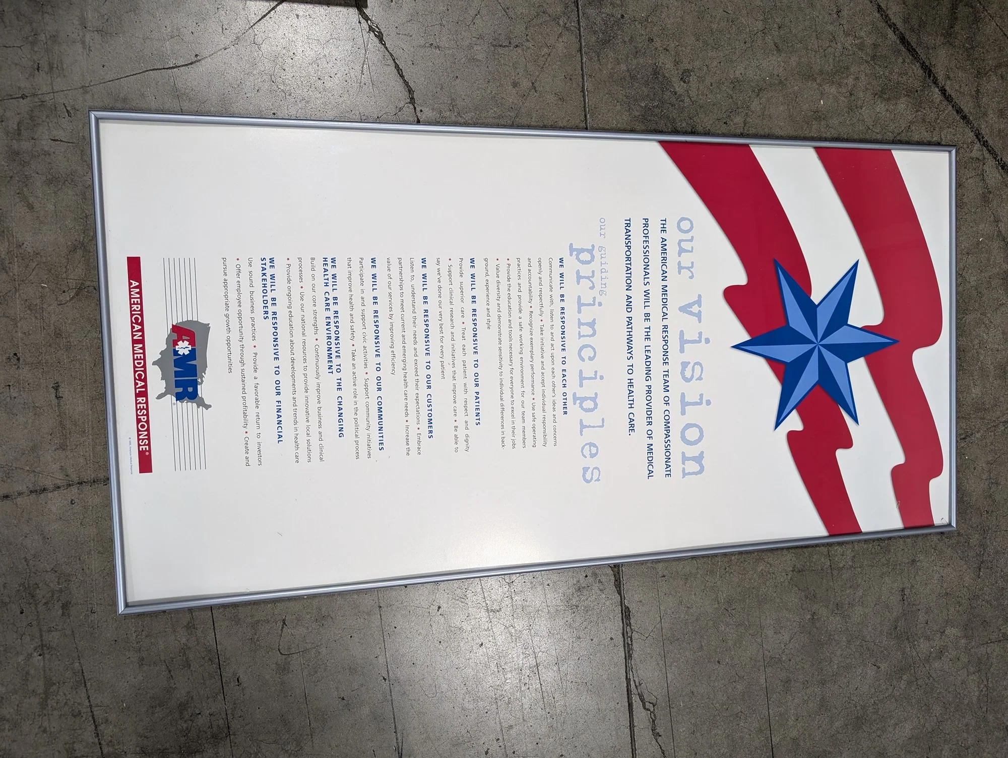 Official AMERICAN MEDICAL RESPONSE AMR Corporate Vision Guiding Principles Framed Sign - Image 2