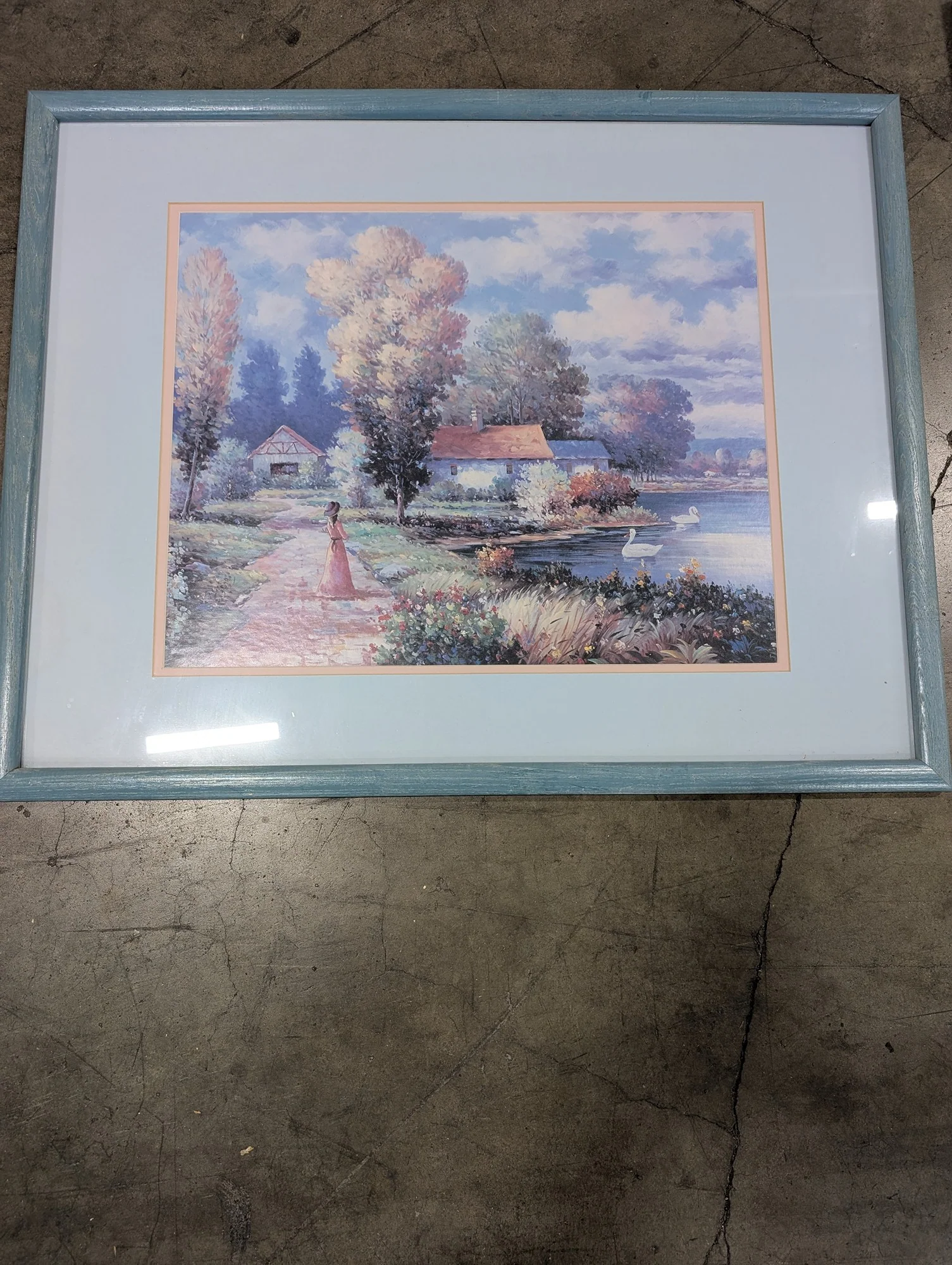 Tranquil Lakeside Scene Framed Wall Art Print with Swans - Image 2