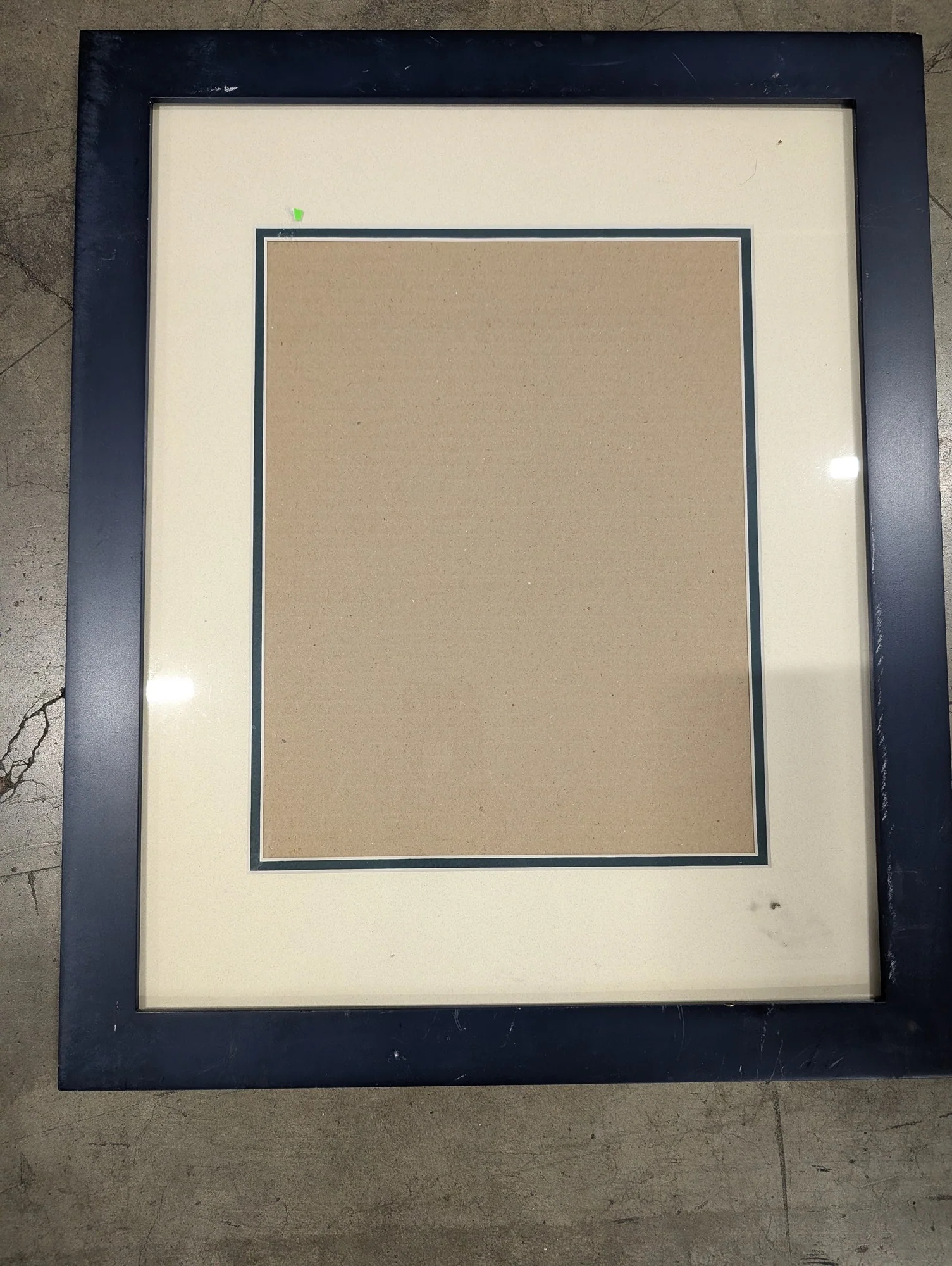 Modern Dark Blue Wall Art Frame with Cream and Teal Double Matting