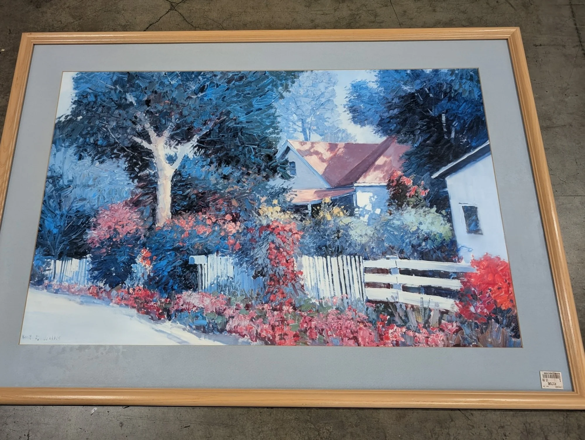 Kent F. Wallis Framed Impressionist House and Garden Artwork