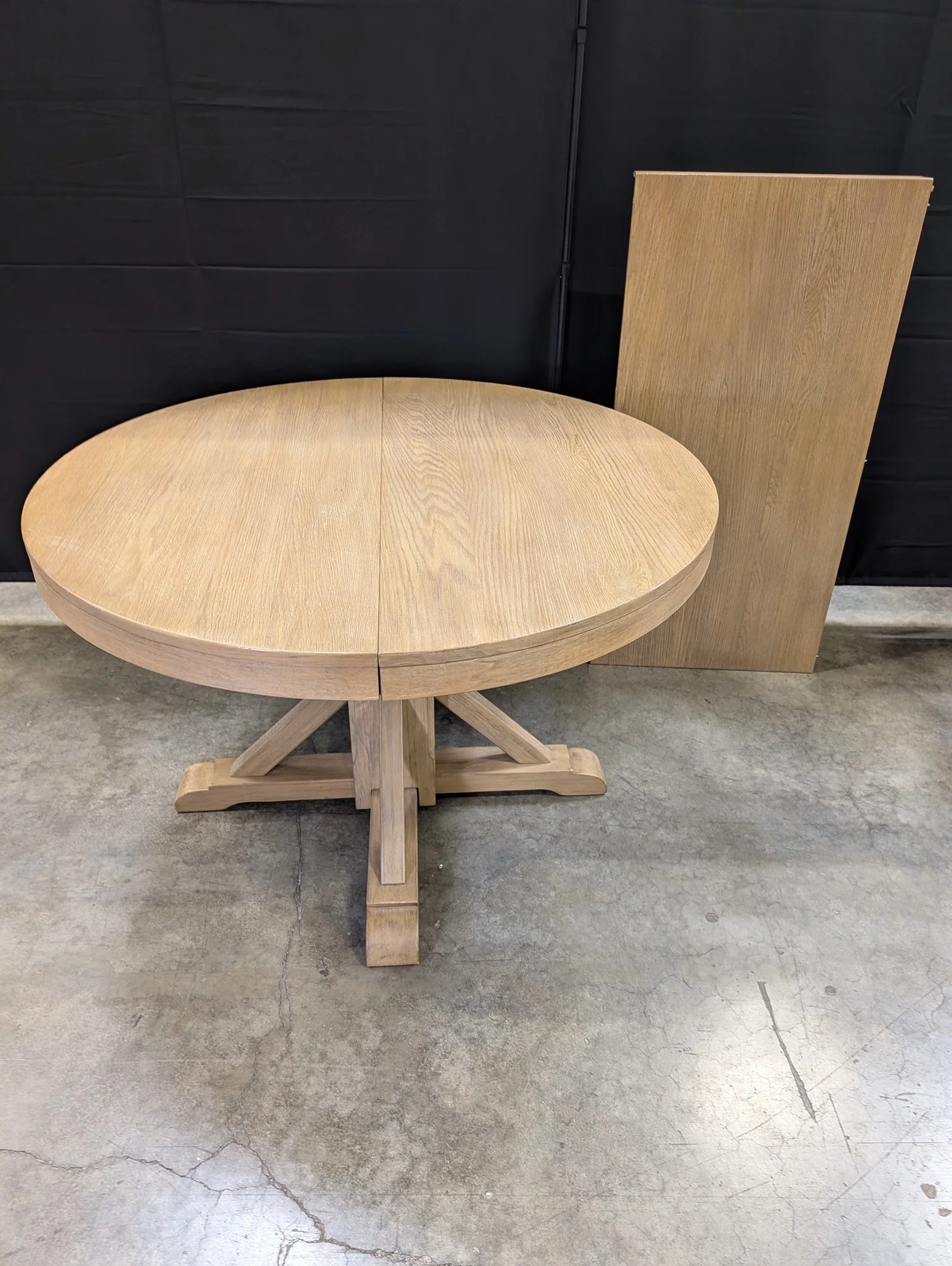 Pottery Barn Extendable Round Pedestal Dining Table with Leaf, Light Wood Finish - Image 2