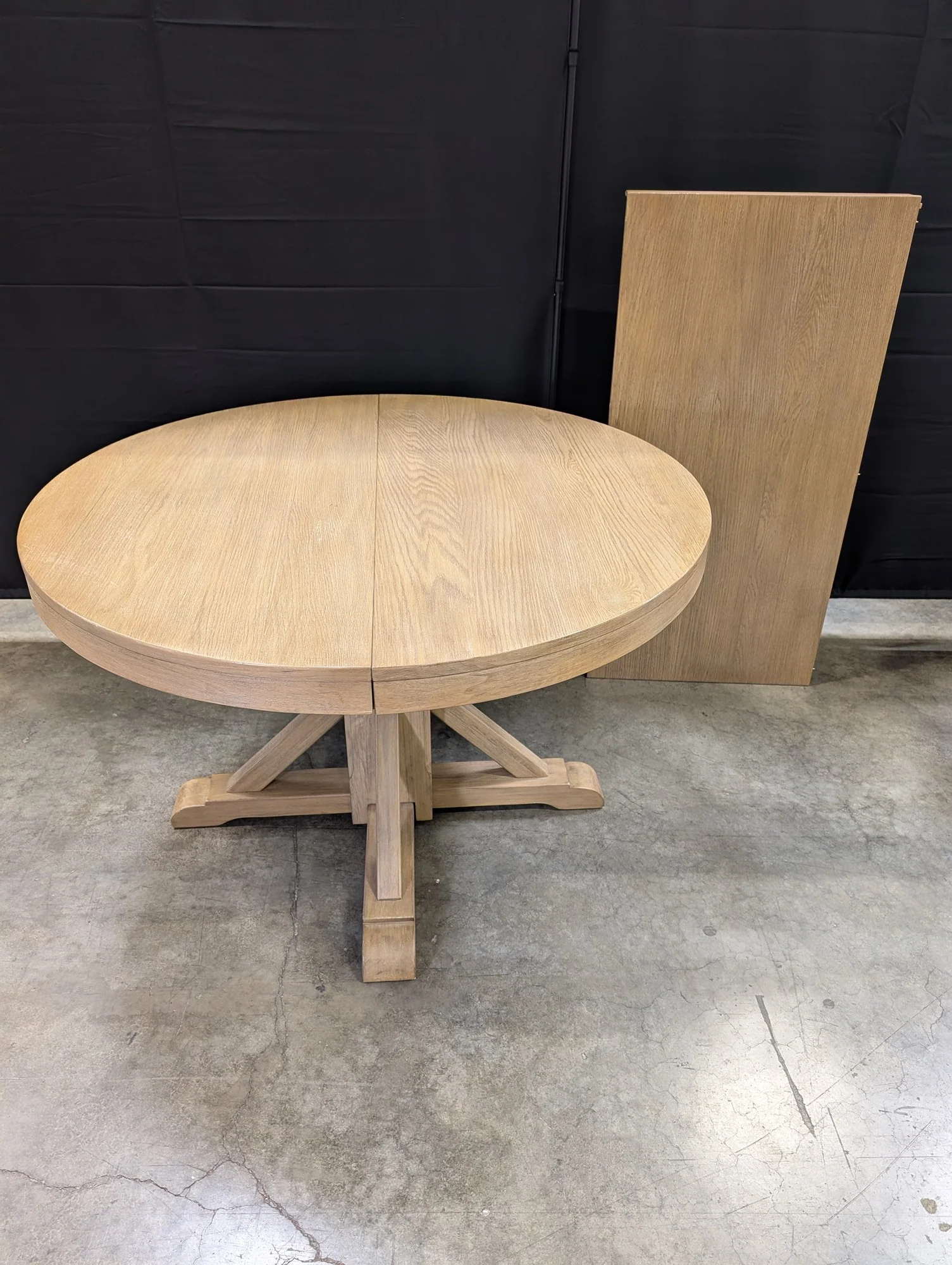 Pottery Barn Extendable Round Pedestal Dining Table with Leaf, Light Wood Finish - Image 3