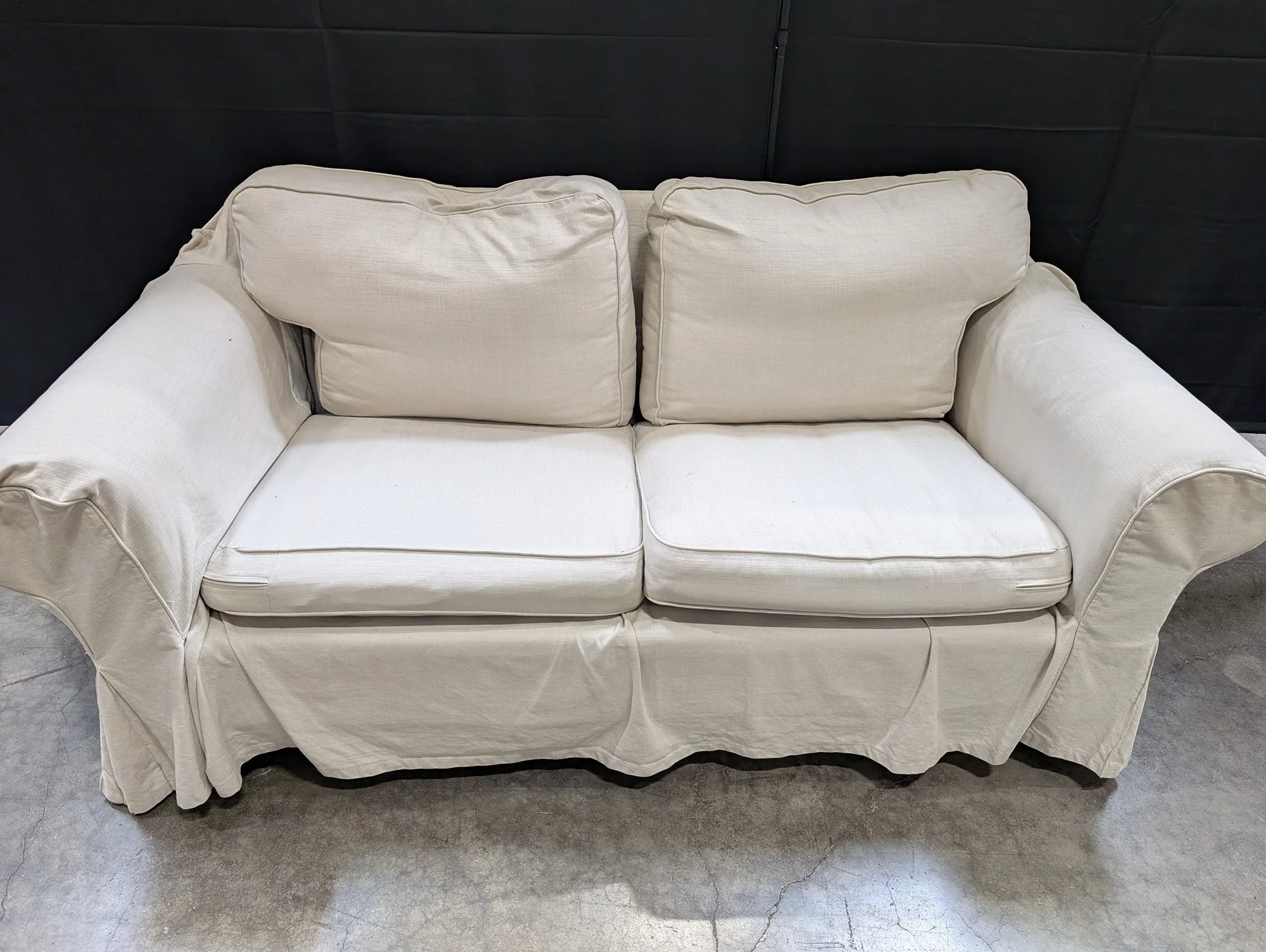 Cream Fabric Slipcovered Loveseat - Image 2